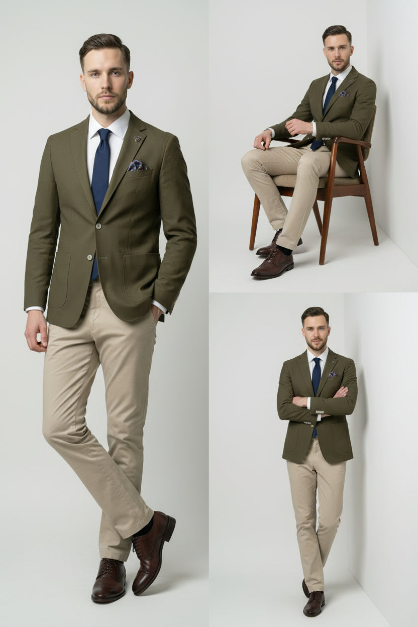 Men’s Cotton Twill Blazer with Patch Pockets - Theo - Green