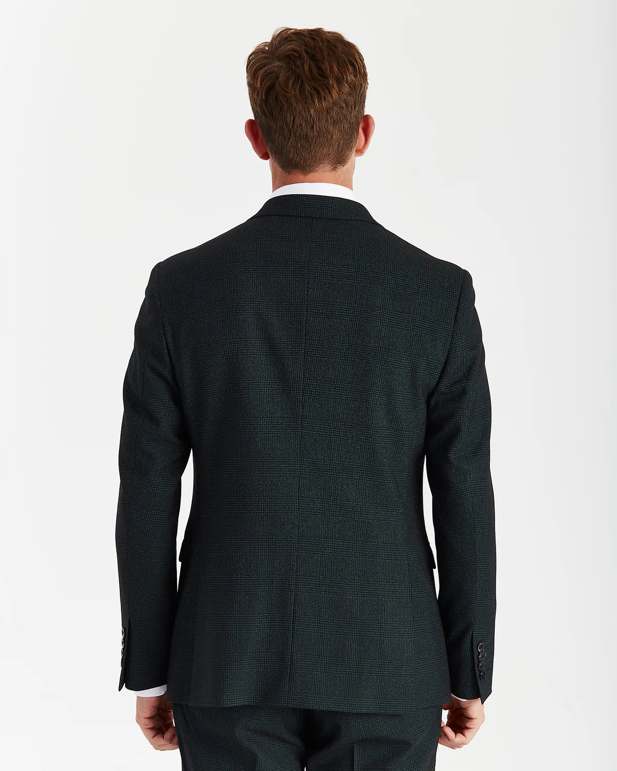 Men’s Double Breasted Glen Check Tweed Suit Jacket - Regent - Olive Green Back Picture