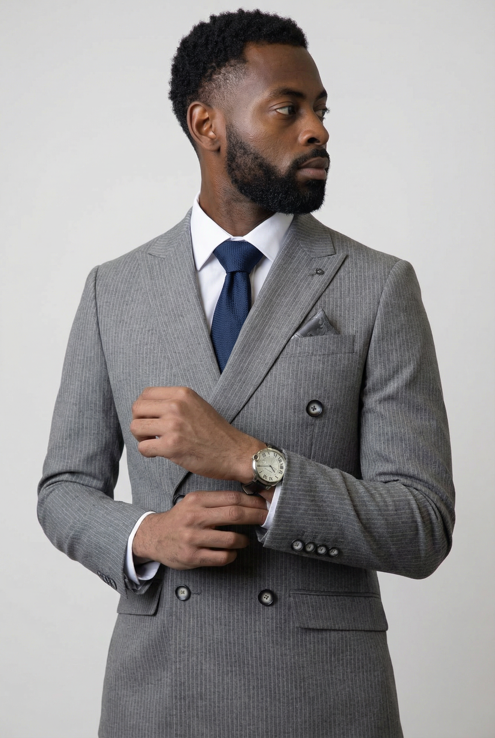 Men's Double Breasted Pinstripe Suit - JAYCE Grey