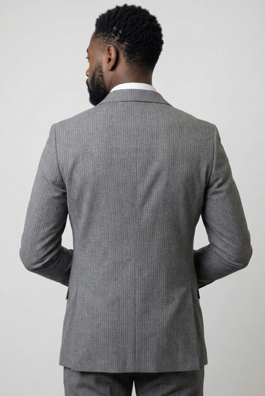 Men's Double Breasted Pinstripe Suit - JAYCE Grey