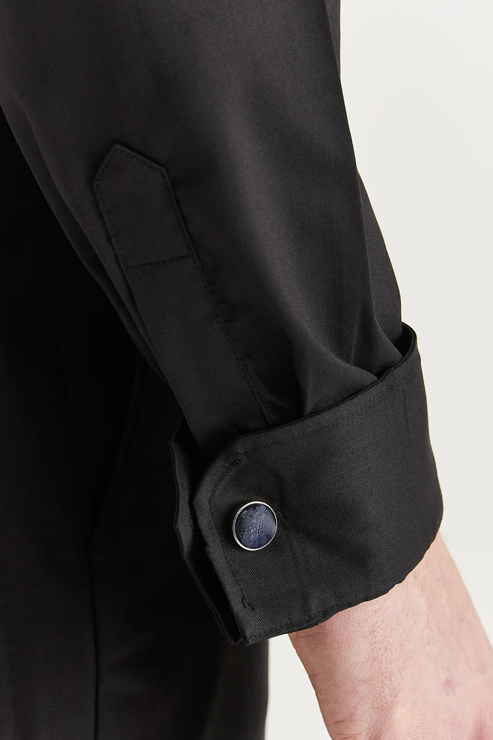 Men's Double Cuff Tailored Fit Formal Shirt - Black Cufflinks Picture