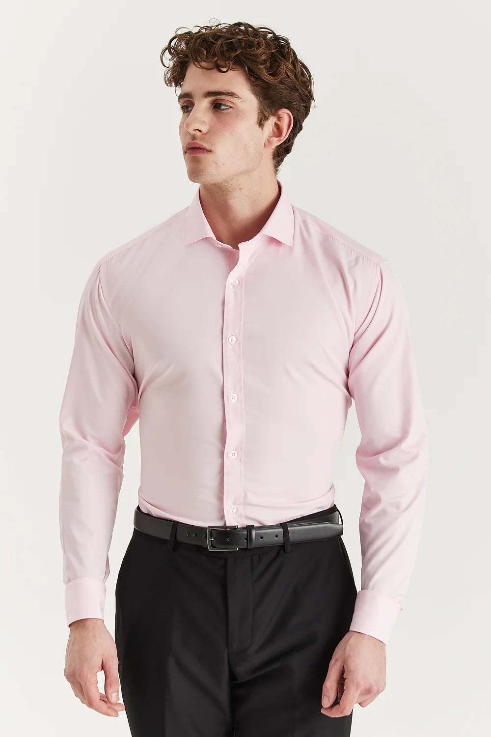 Men's Double Cuff Tailored Fit Formal Shirt - Pink Model Picture