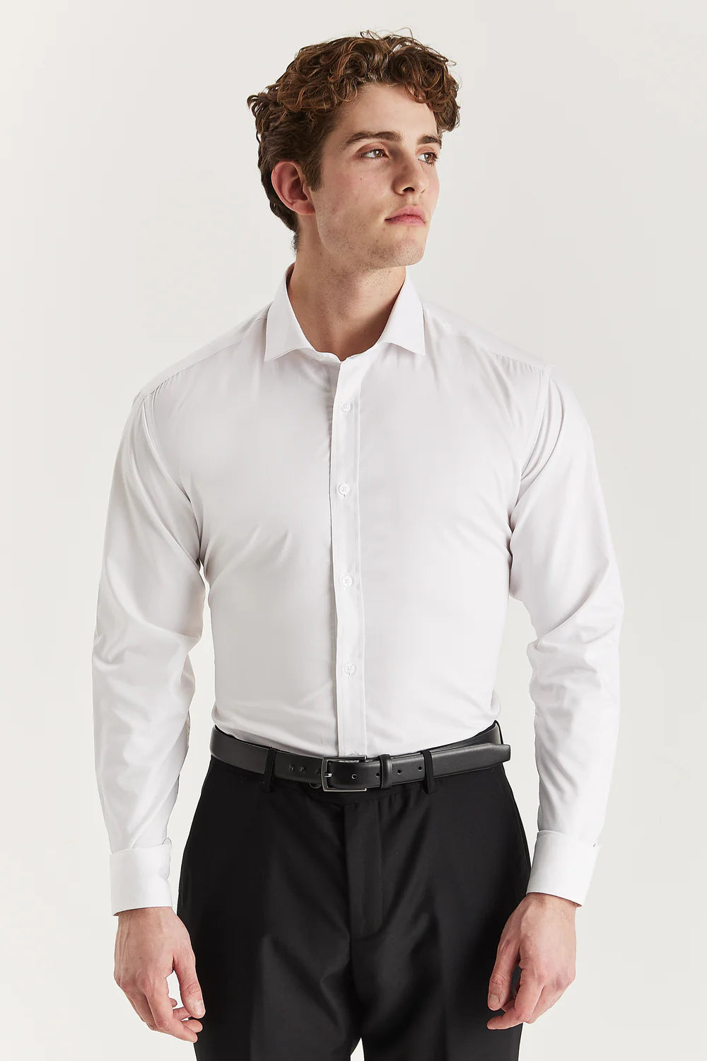 Men's Double Cuff Tailored Fit Formal Shirt - White Model Picture