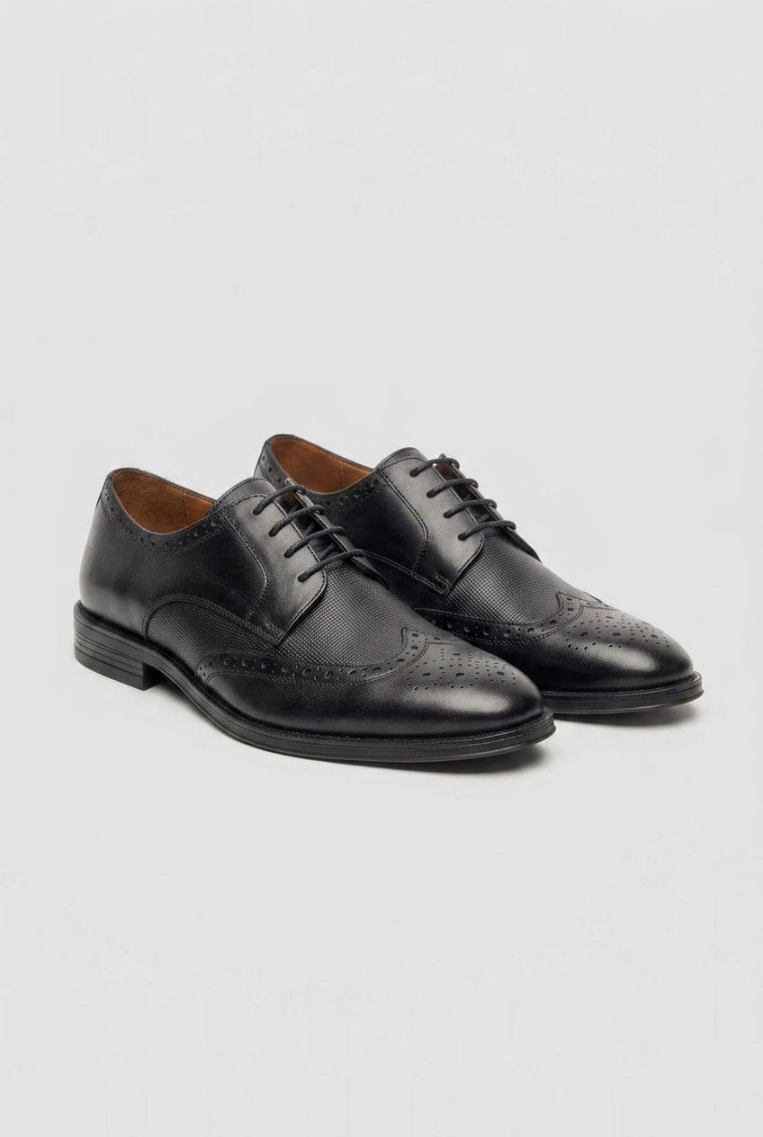 Men’s Genuine Leather Wingtip Brogue Shoes - Lorenzo - Black Pair Side Picture