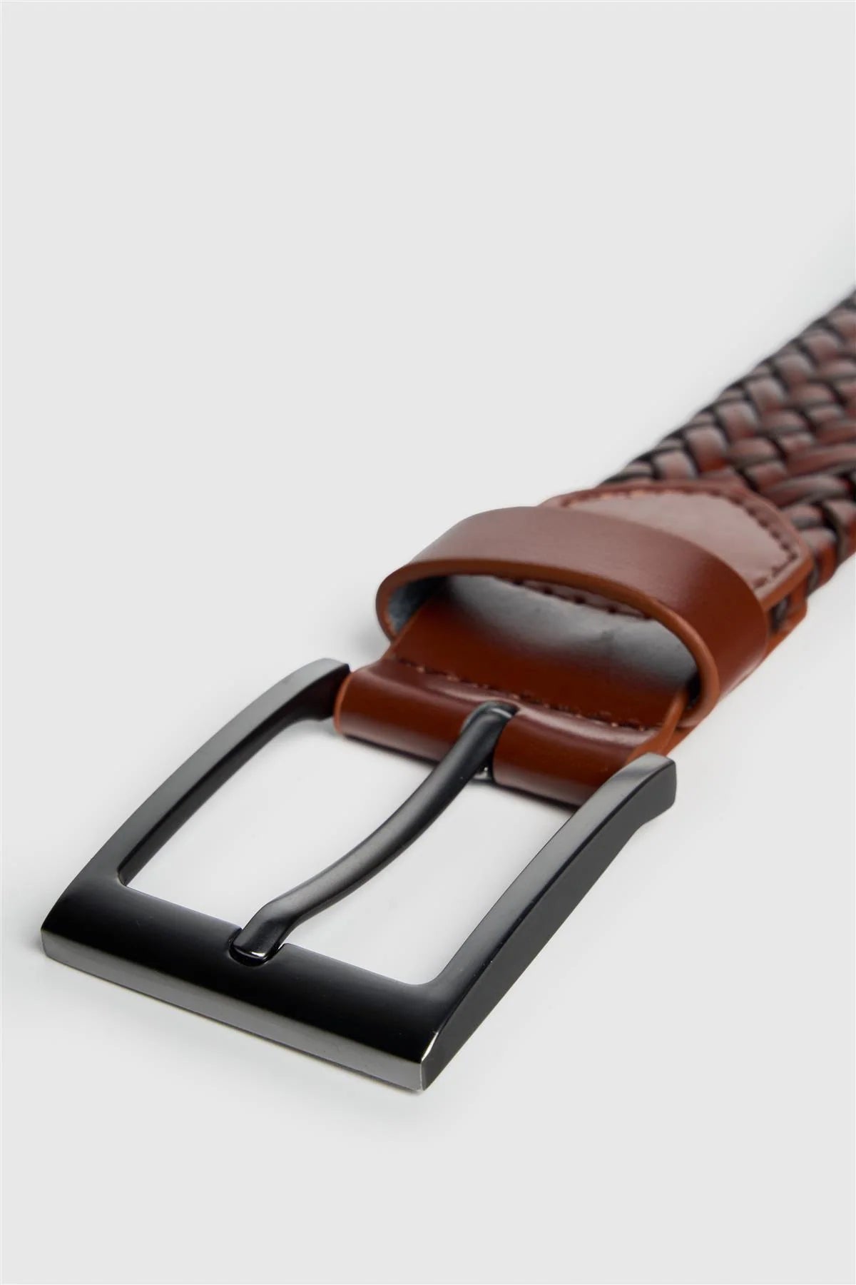 Men’s Genuine Leather Woven Braided Belt - Cavani Tan