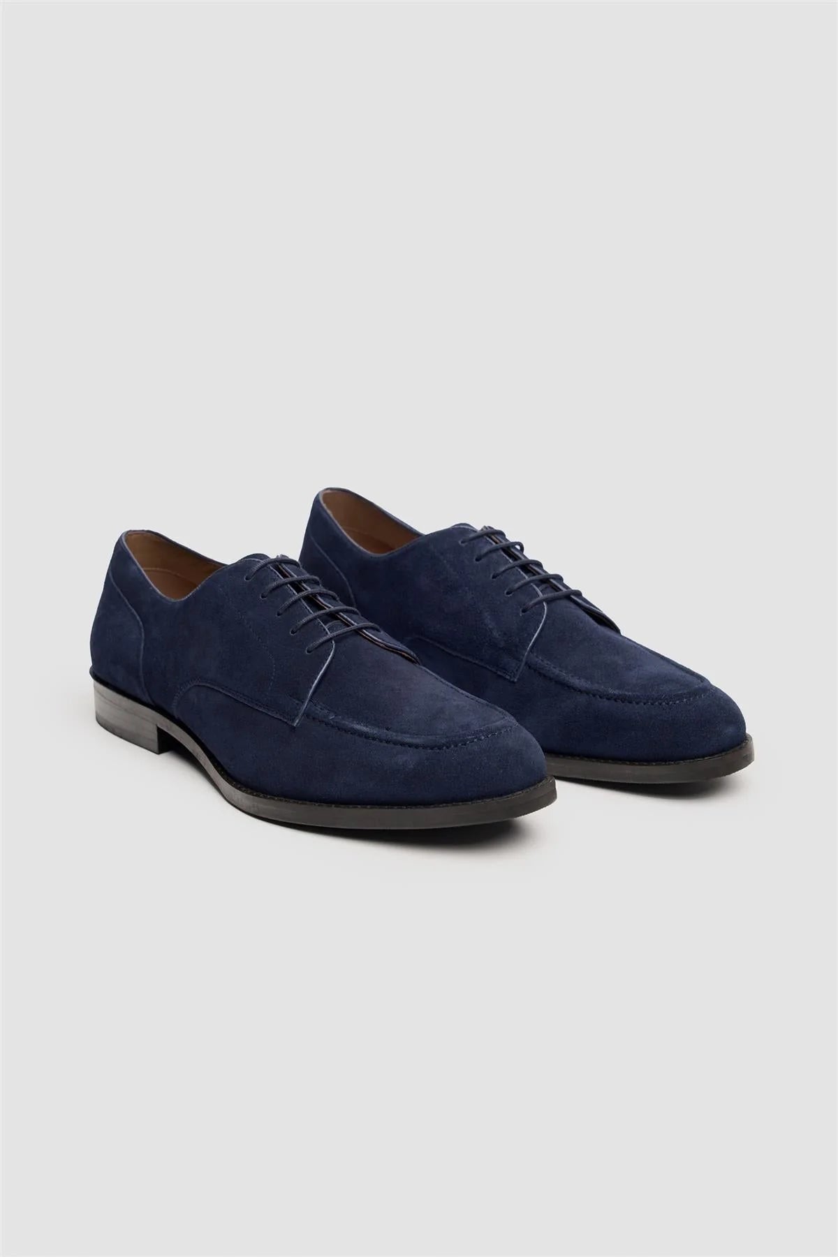 Herren Echtleder-Suede-Derby-Schuhe mit Vorderkappennähte - Brera - Navy
