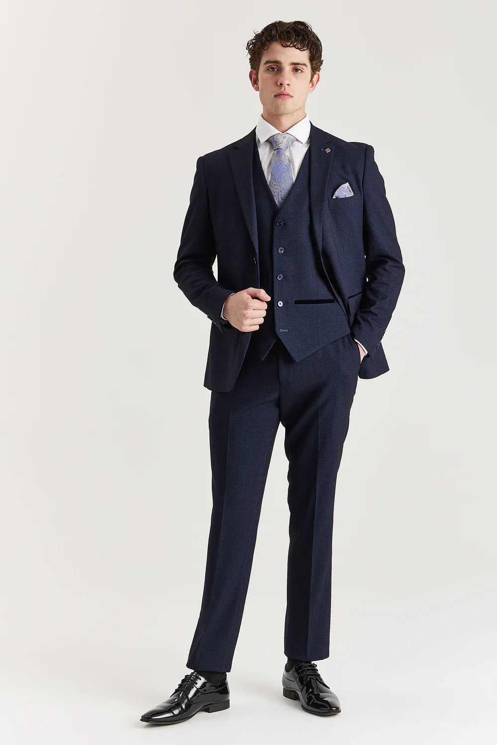 Men’s Glen Check Formal Trousers - Regent - Navy Front Picture