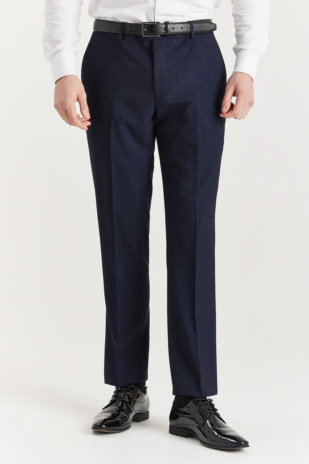 Men’s Glen Check Formal Trousers - Regent - Navy Model Picture