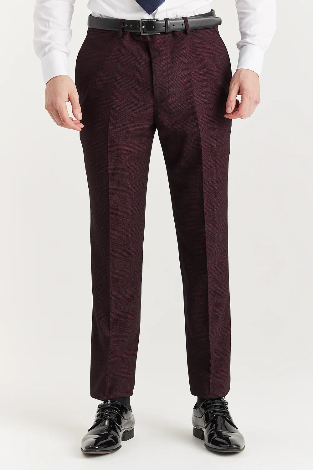 Men’s Glen Check Formal Trousers - Regent - Wine Red Model Picture