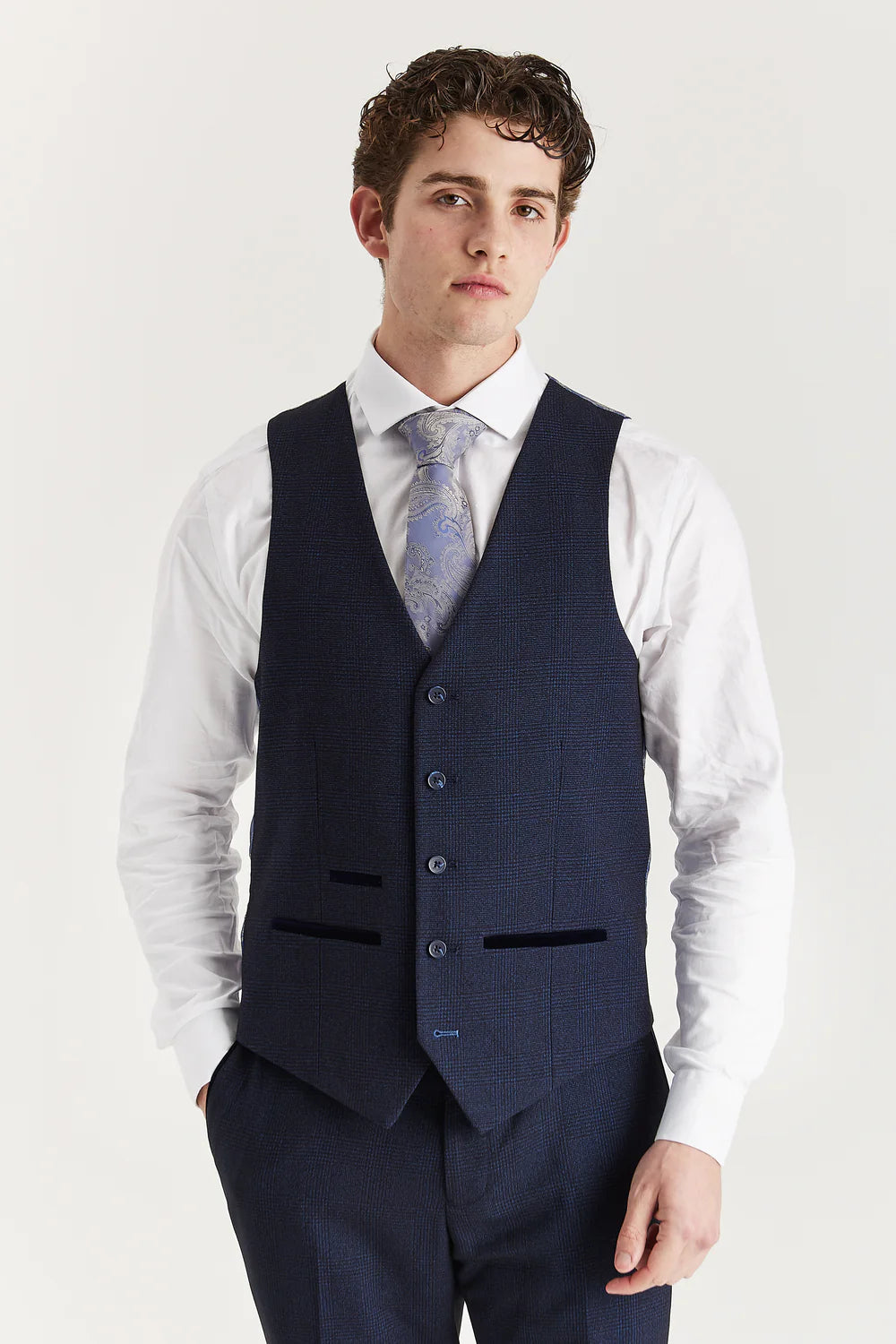 Men’s Glen Check Formal Waistcoat - Regent - Navy Front Picture