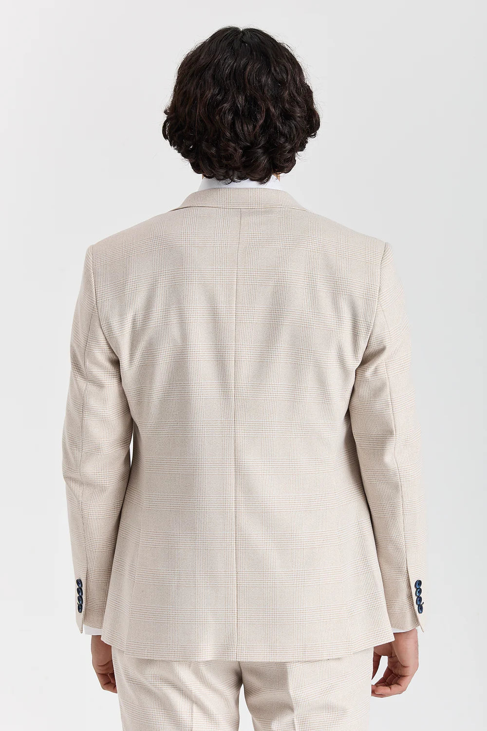 Men’s 3-Piece Glen Check Tweed Like Suit - Regent - Cream Model Back  Picture