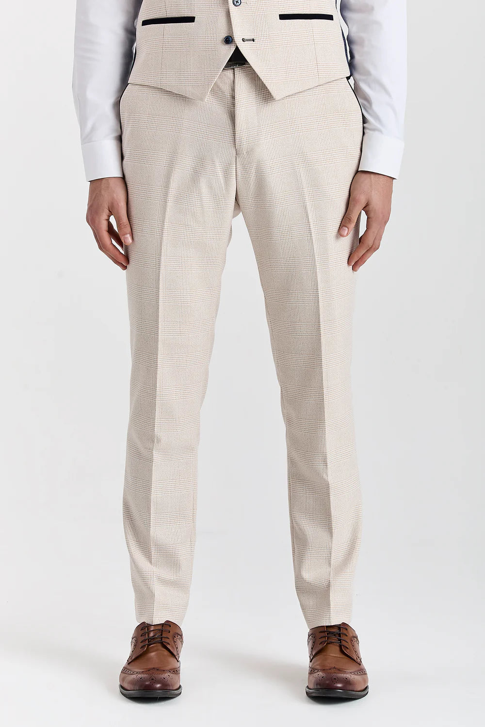 Men’s Glen Check Tweed Like Trousers - Regent - Cream