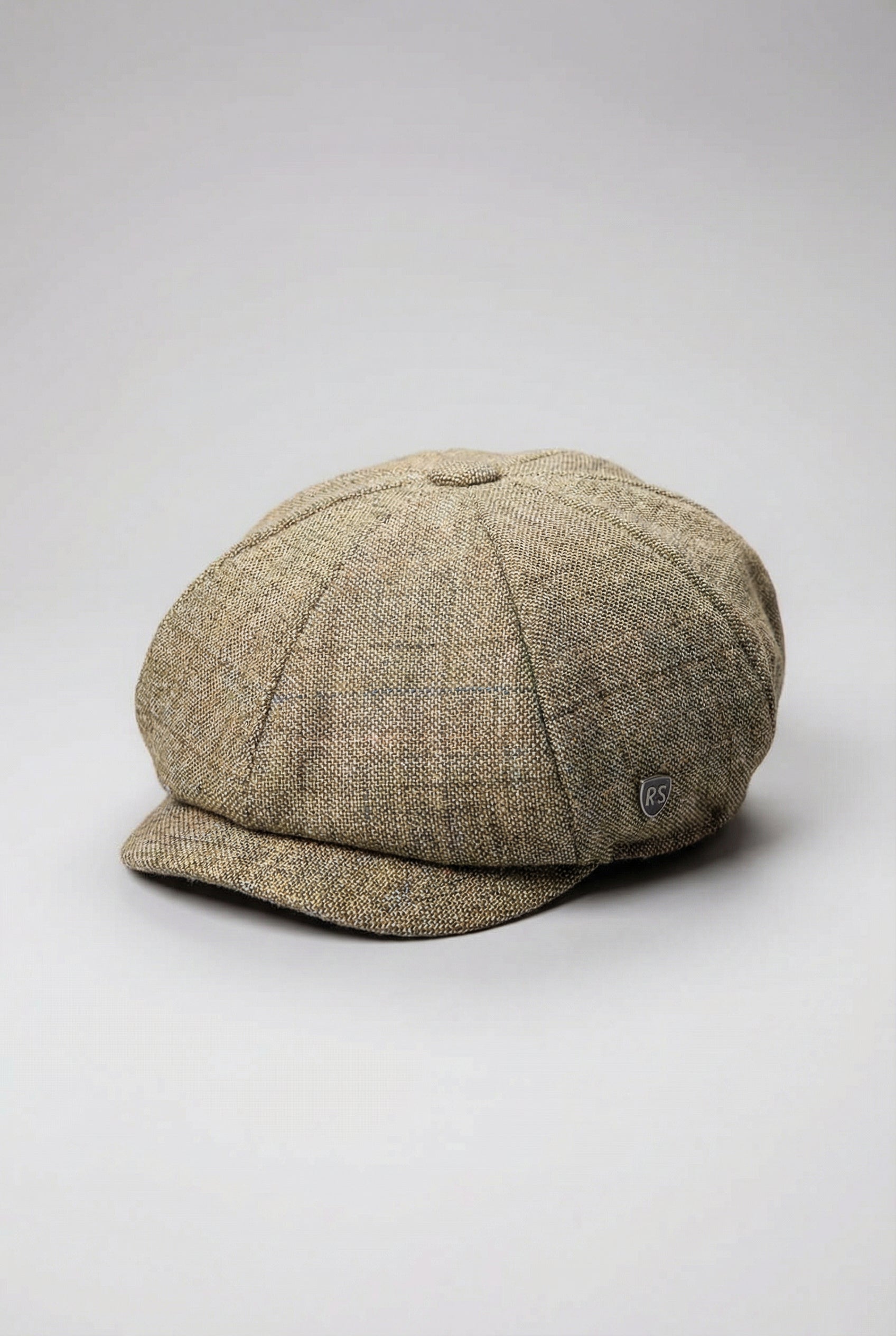 Men’s Heritage Tweed Windowpane Check Baker Boy Cap - Liam - Beige Side Picture