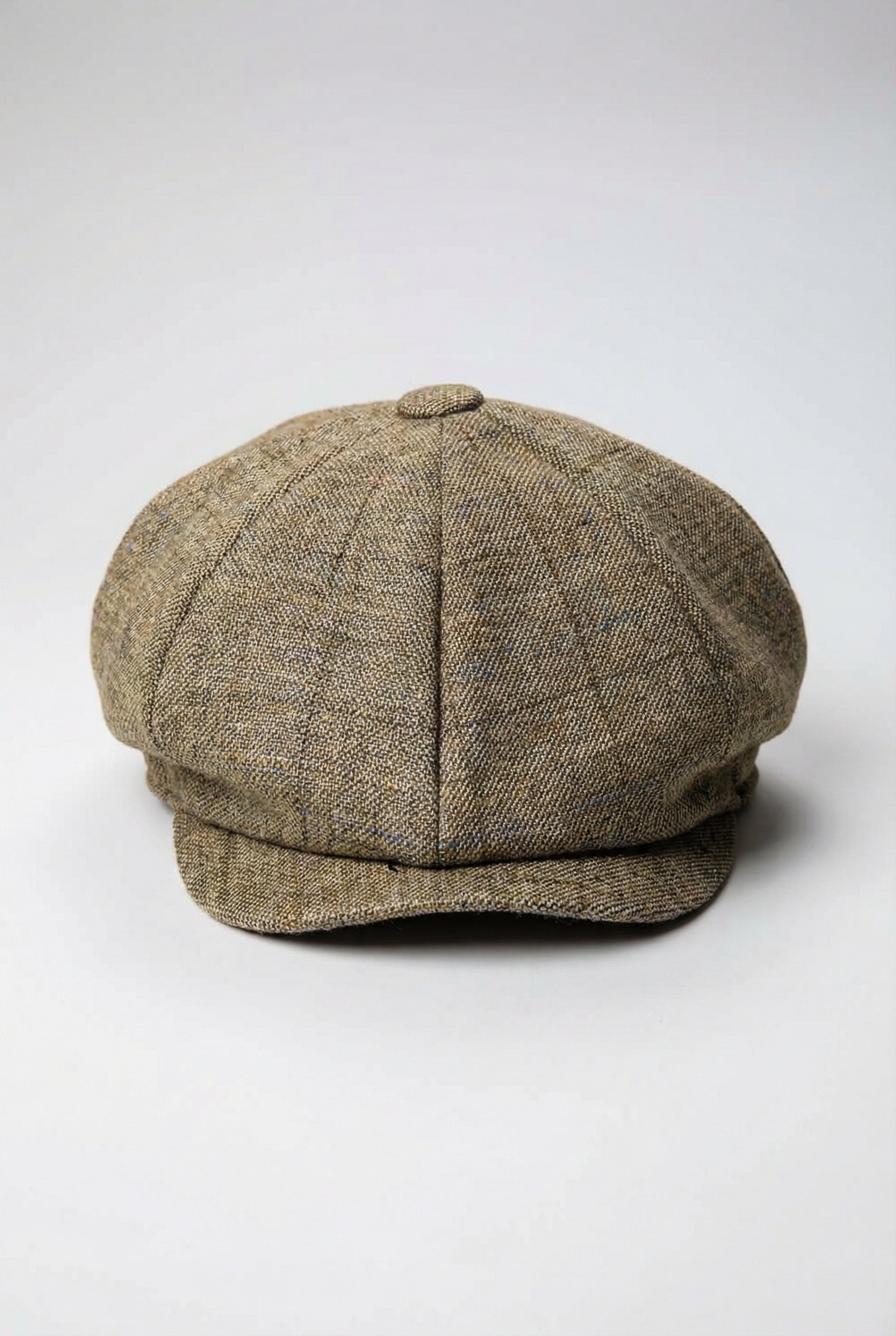 Men’s Heritage Tweed Windowpane Check Baker Boy Cap - Liam - Beige Front Picture