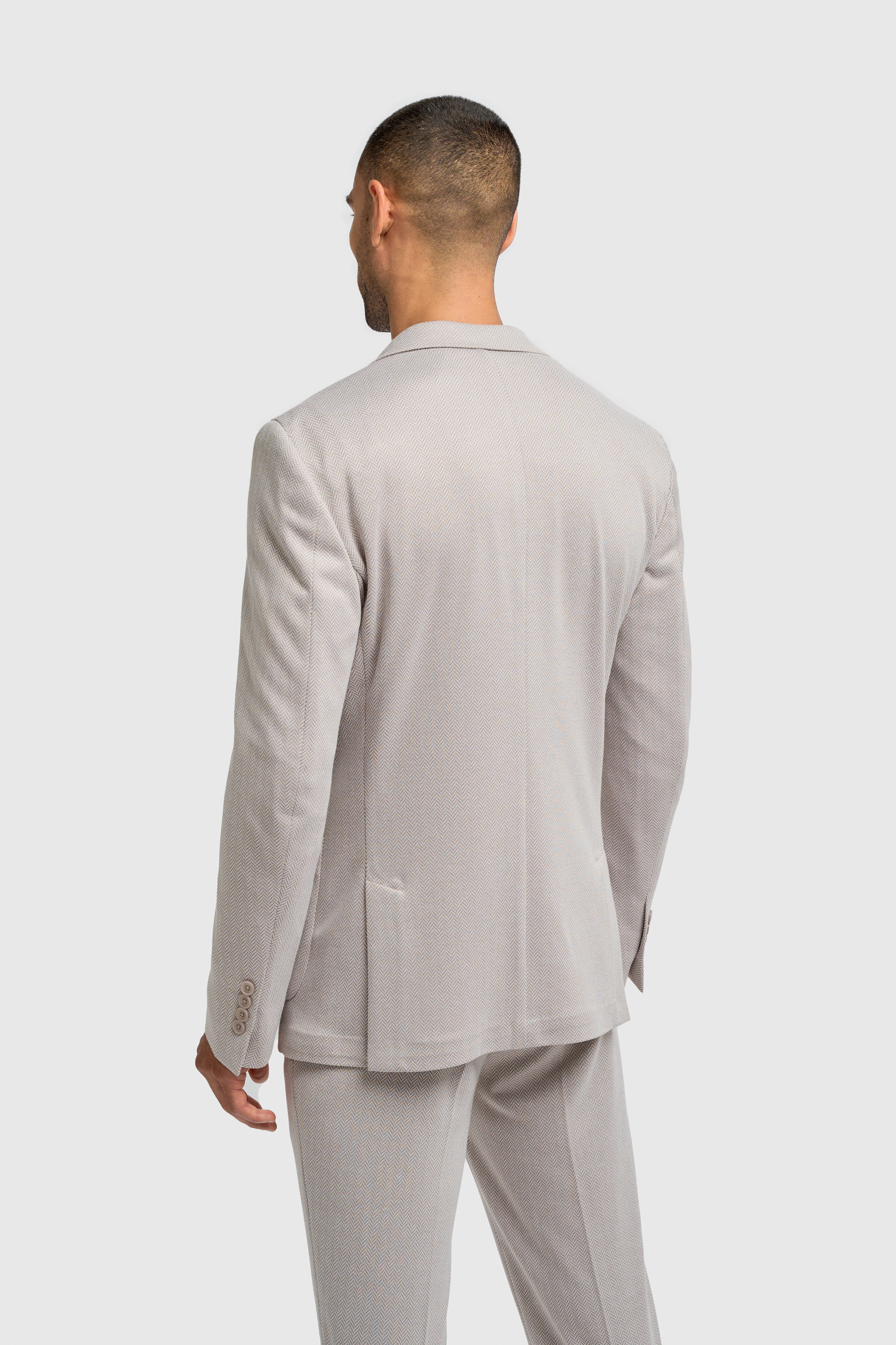 Men’s Herringbone Casual Suit Jacket - Vasco - Beige Back Picture