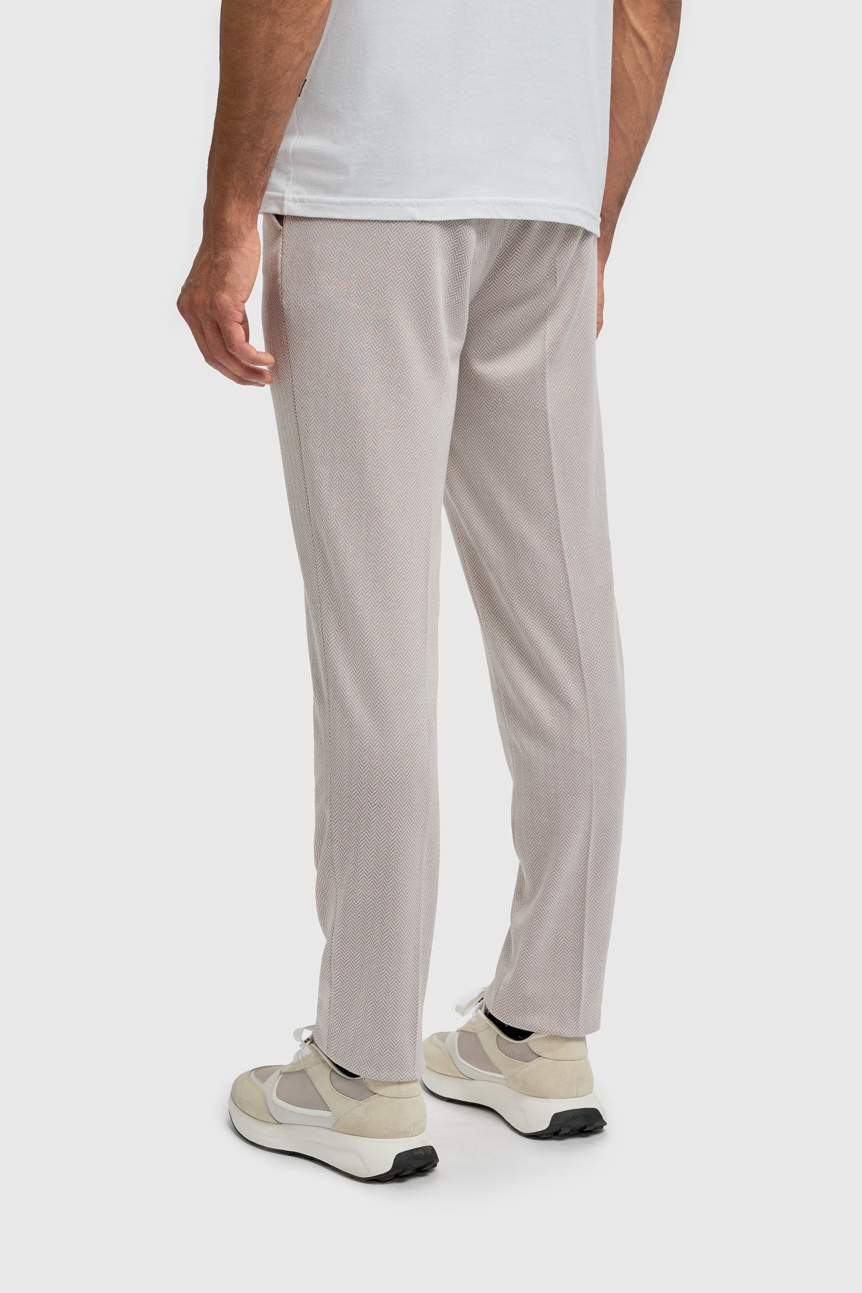 Men’s Herringbone Casual Trousers - Vasco - Beige Back Picture