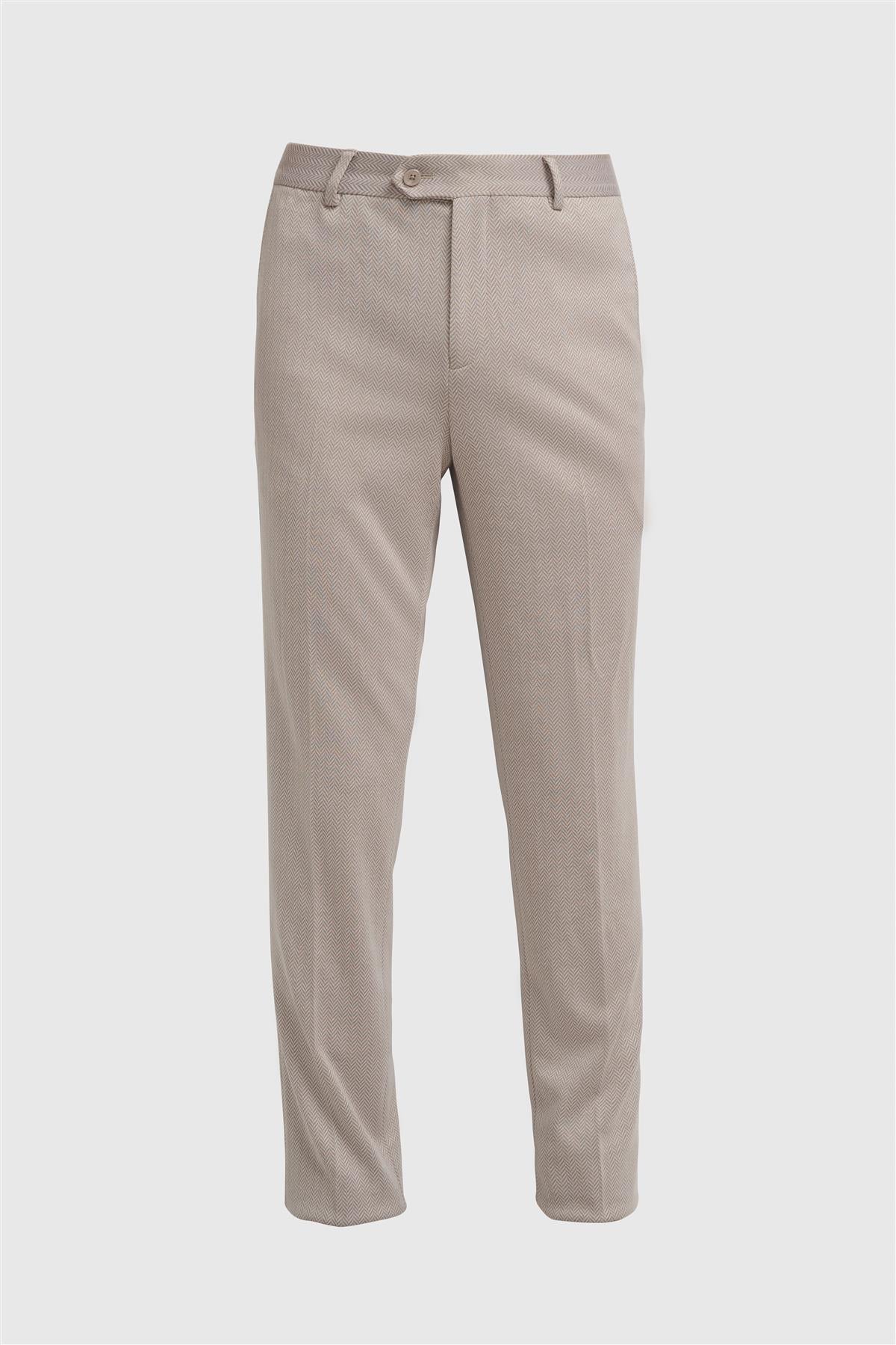 Men’s Herringbone Casual Trousers - Vasco - Beige