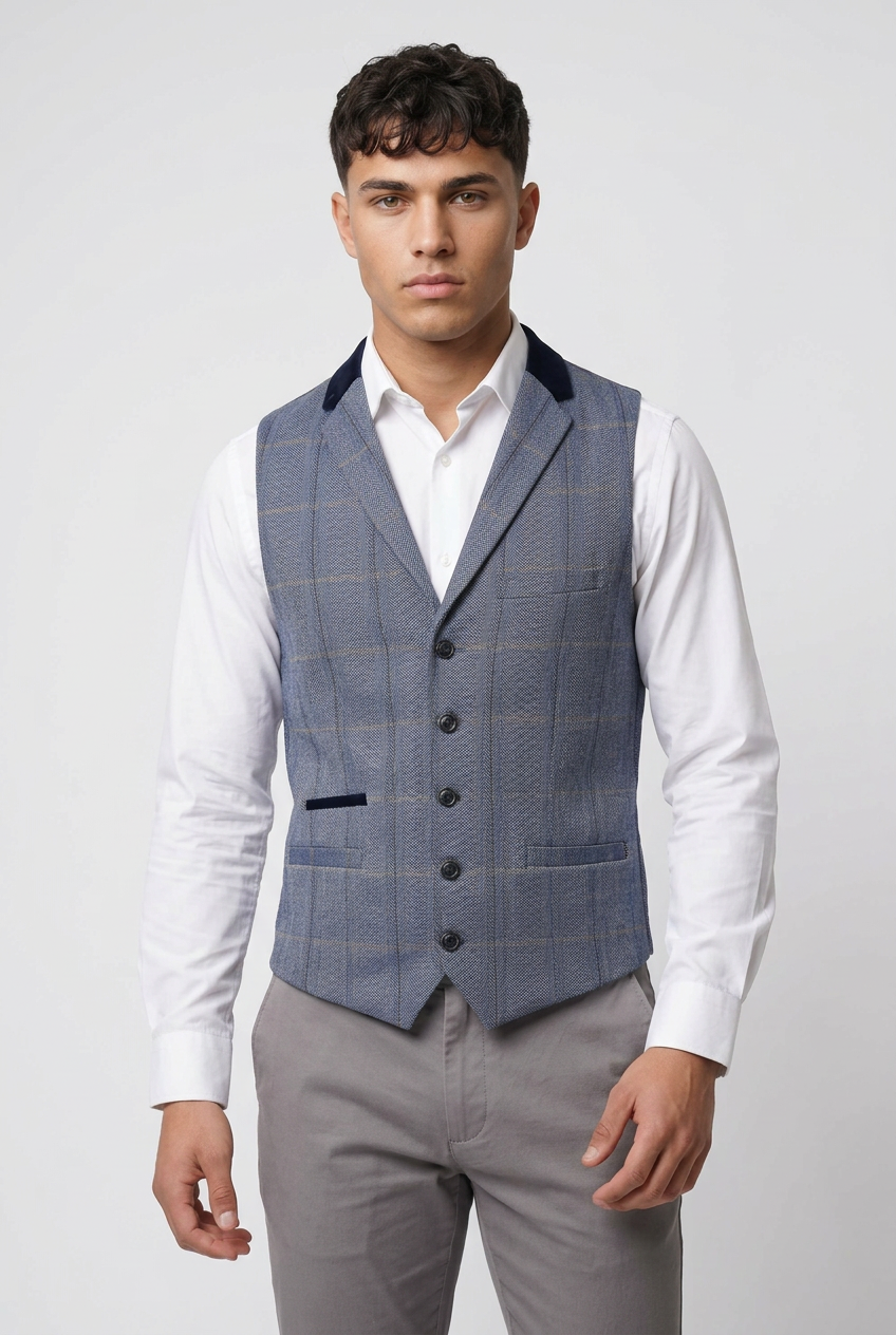 Gilet à motif chevrons pour homme - Style Connal Bleu