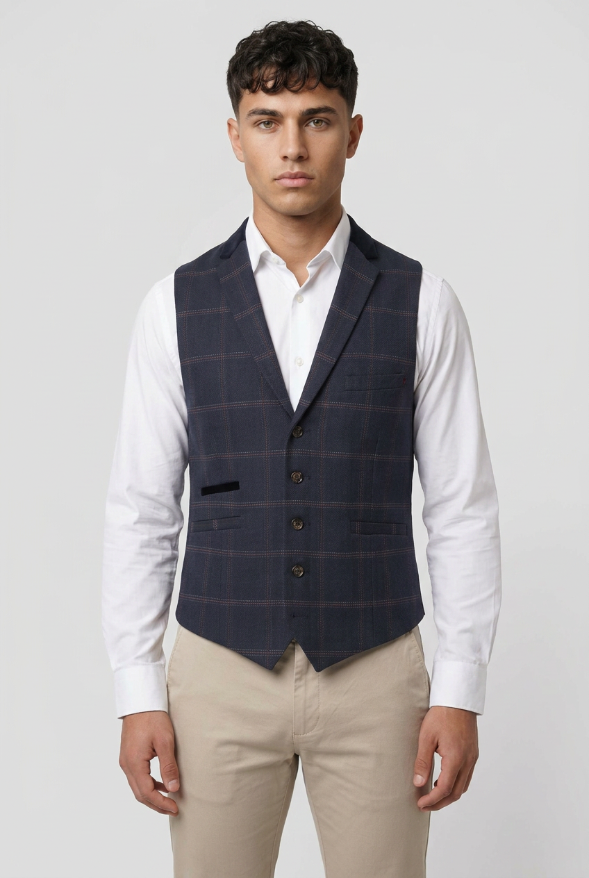 Chaleco de hombre con patrón espiga - Estilo Connal Azul marino