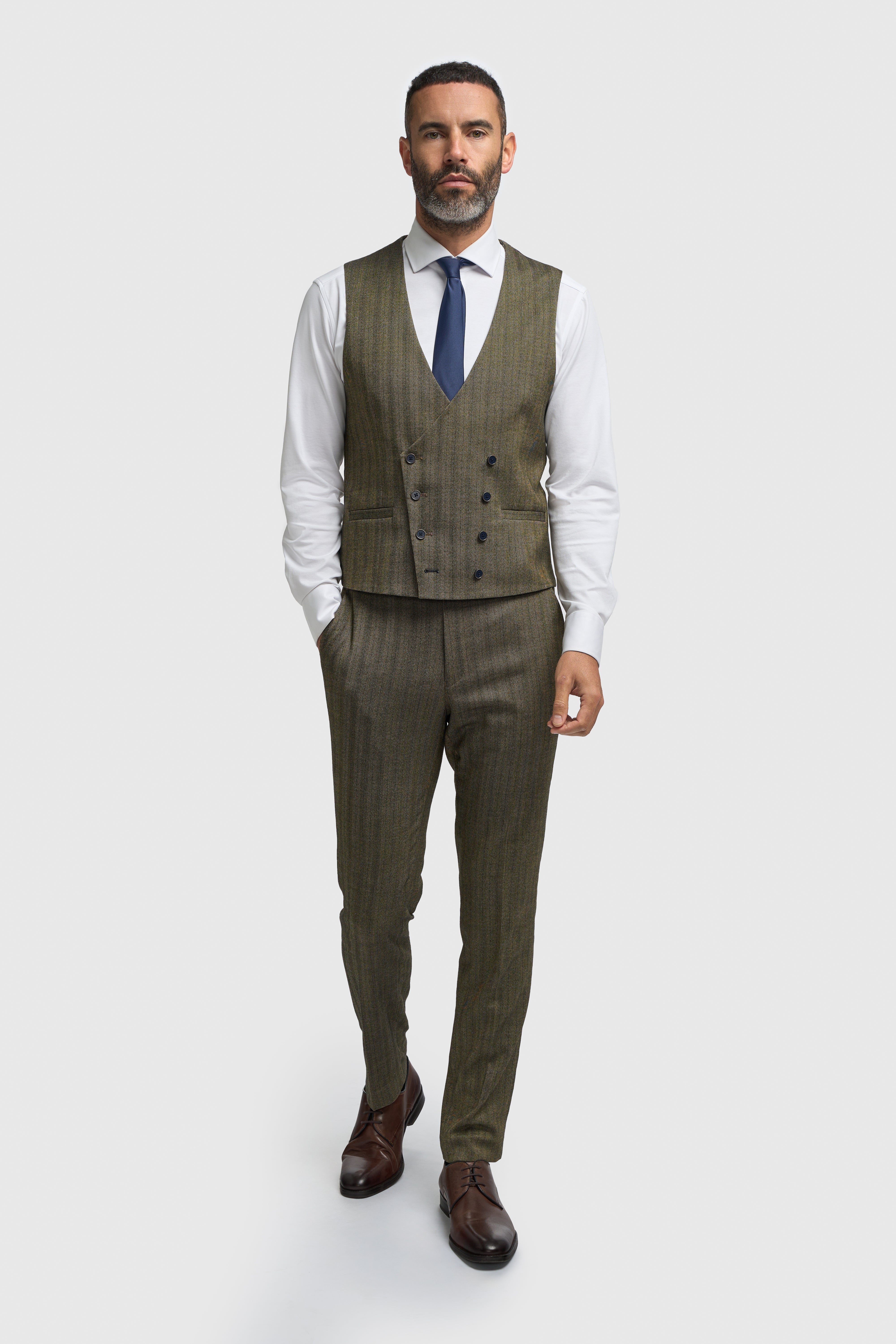 Men’s Herringbone Formal Double Breasted Waistcoat - Damon - Sage Green fRONT pICTURE
