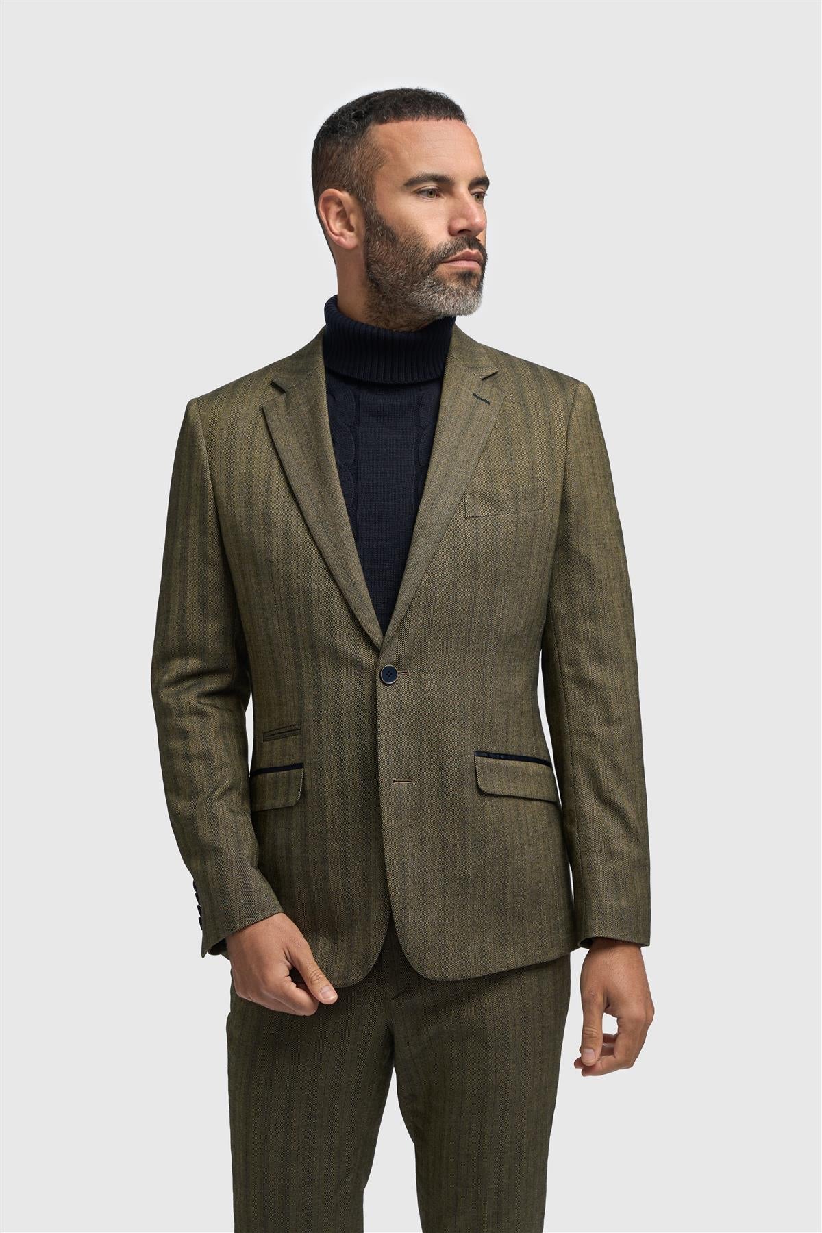 Men’s Herringbone Formal Suit Jacket - Damon - Sage Green