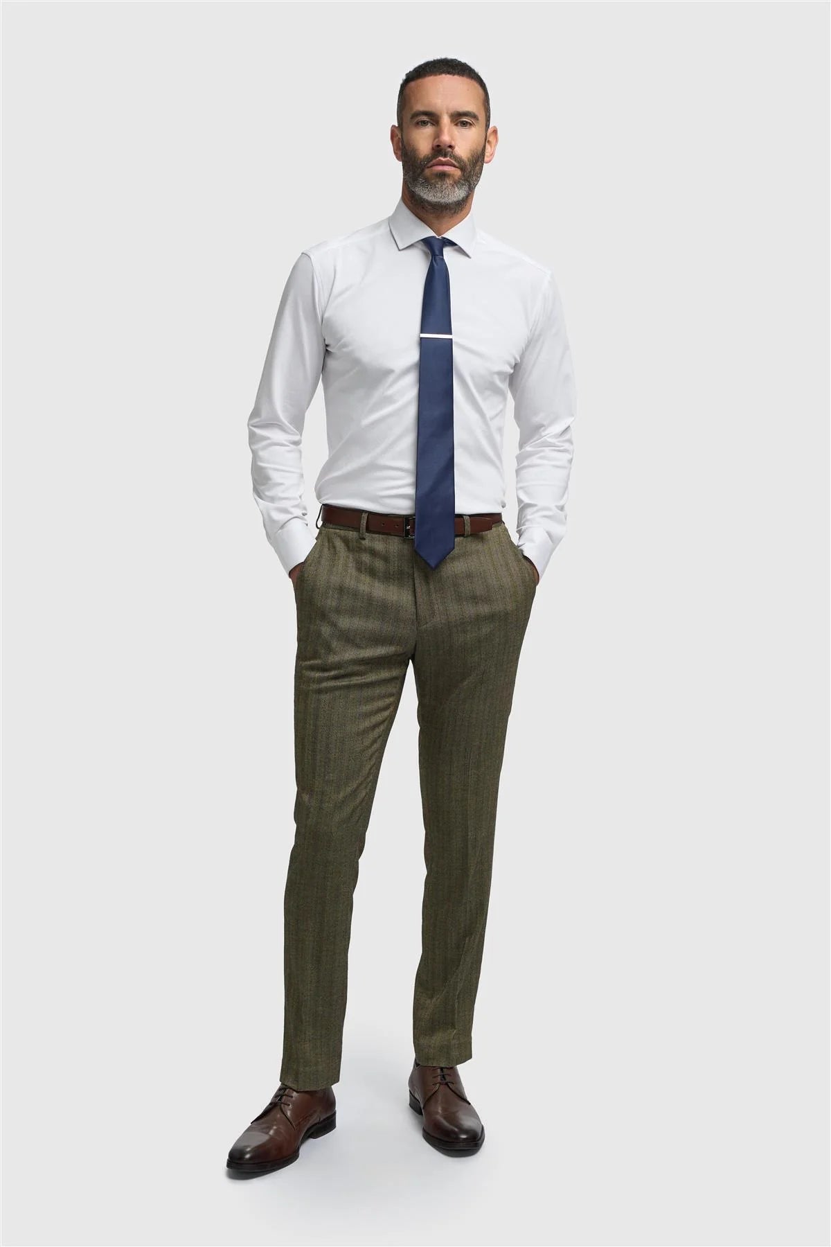 Men’s Herringbone Formal Trousers - Damon - Sage Green Front Picture