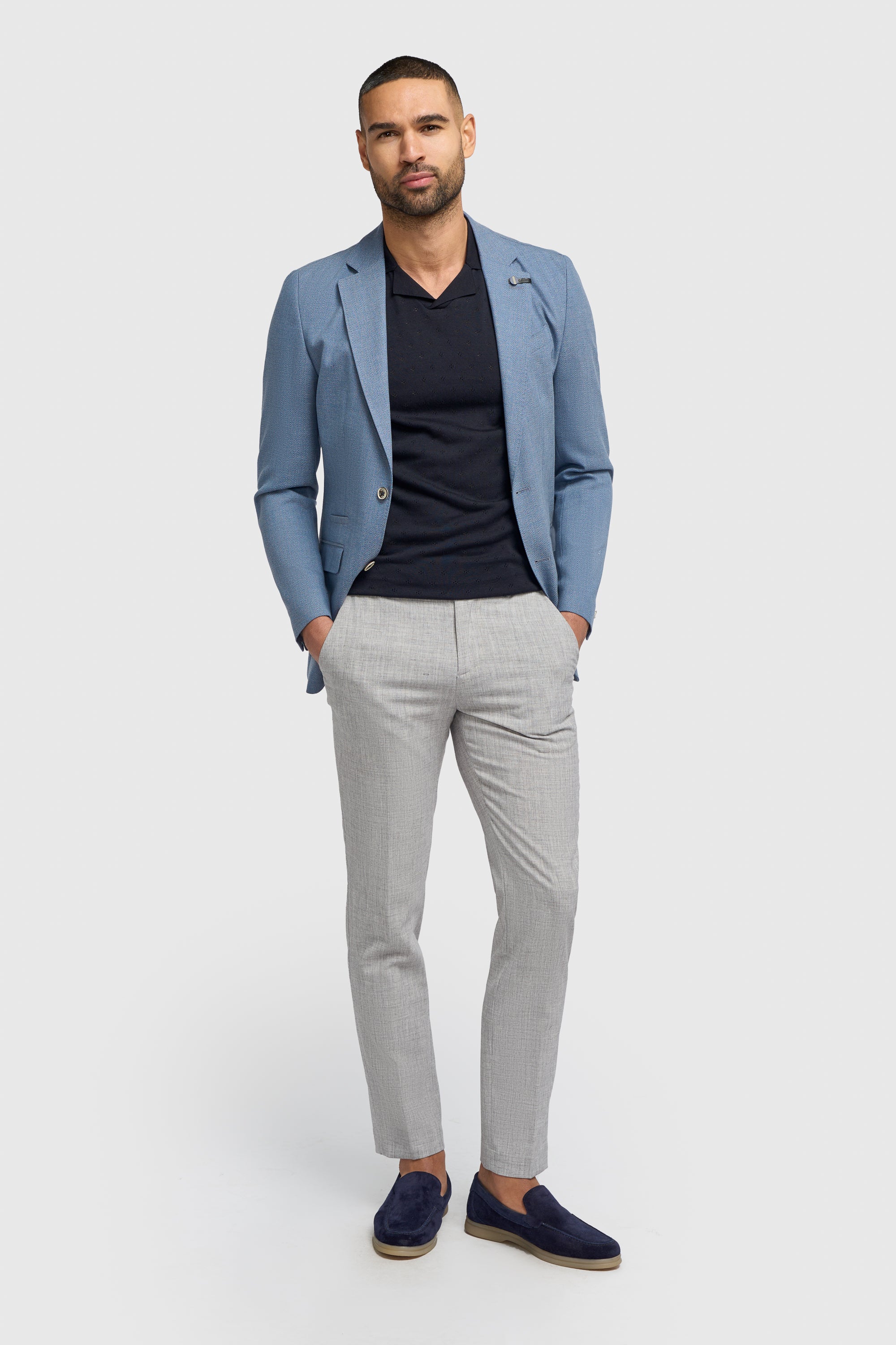 Men’s Herringbone Twill Blazer - Kovan -  Sky Blue Front Picture