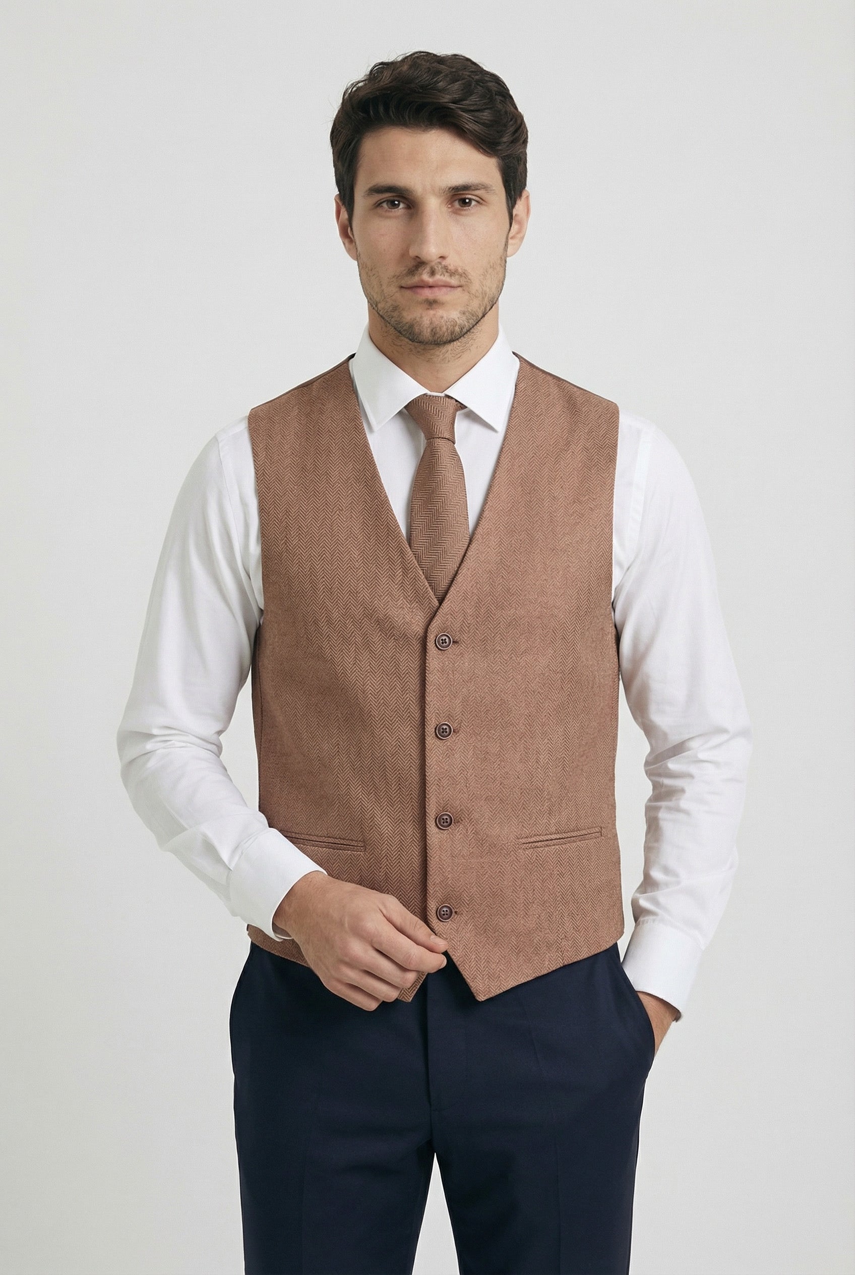 Men’s Herringbone Waistcoat Set - Cinnamon Brown Main Picture