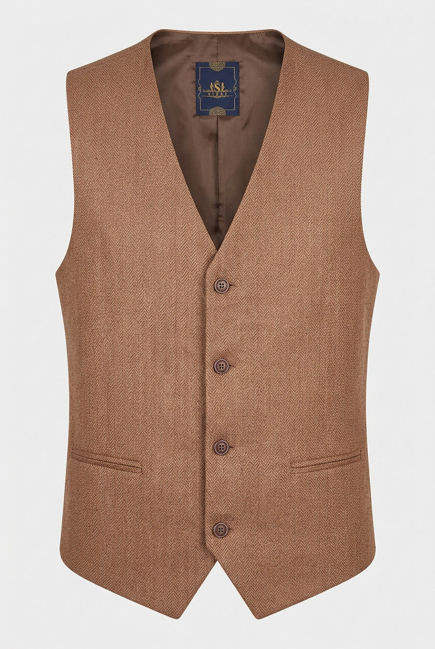 Men’s Herringbone Waistcoat Set - Cinnamon Brown