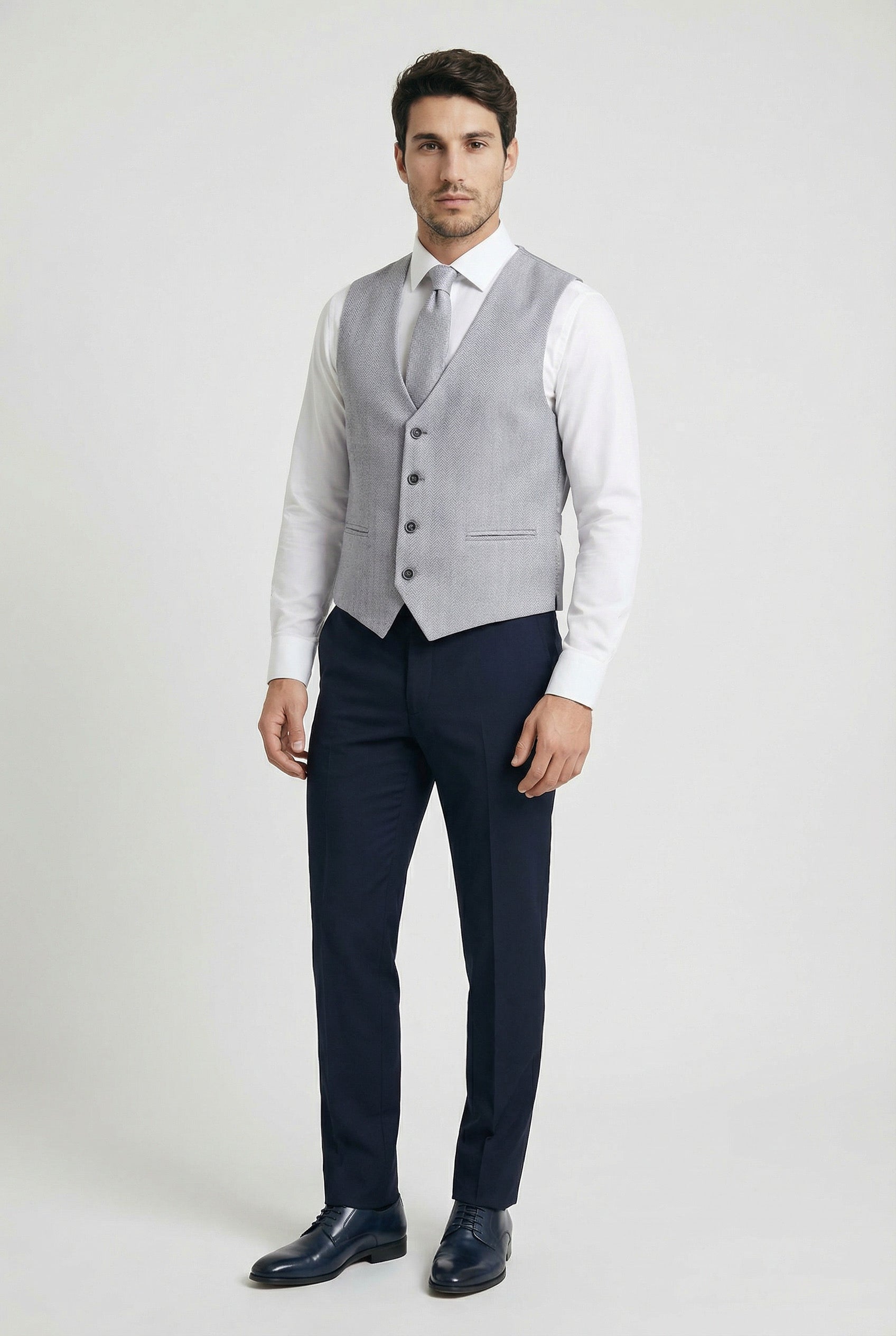 Men’s Herringbone Waistcoat Set - Grey Front Picture
