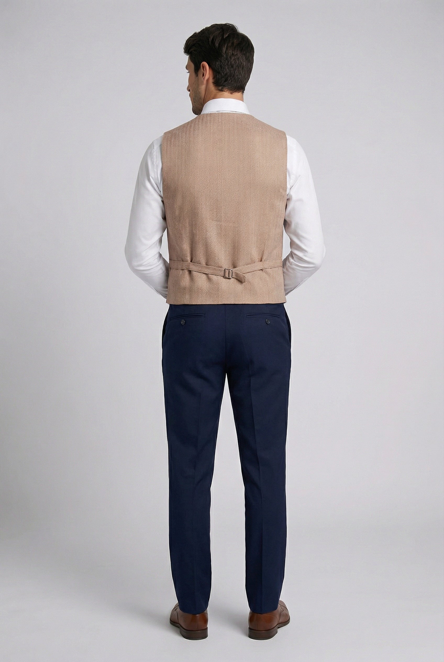 Men’s Herringbone Waistcoat Set - Tan Brown Back Picture