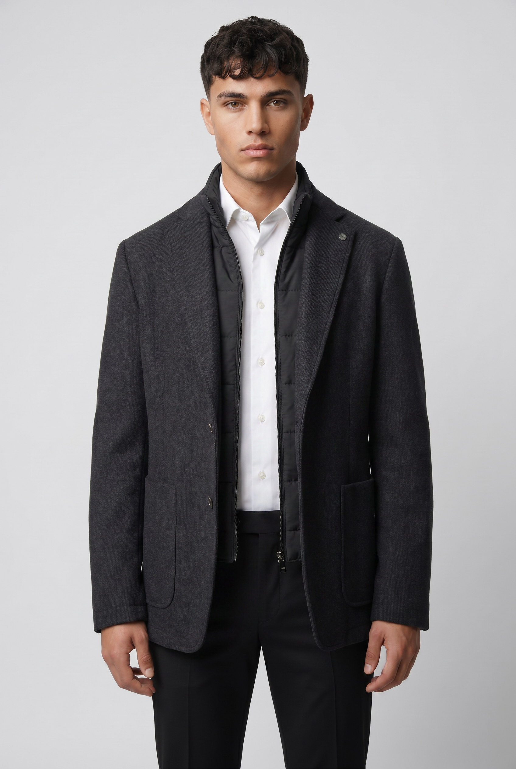 Blazer ibrido da uomo in maglia con bavero trapuntato - Nero