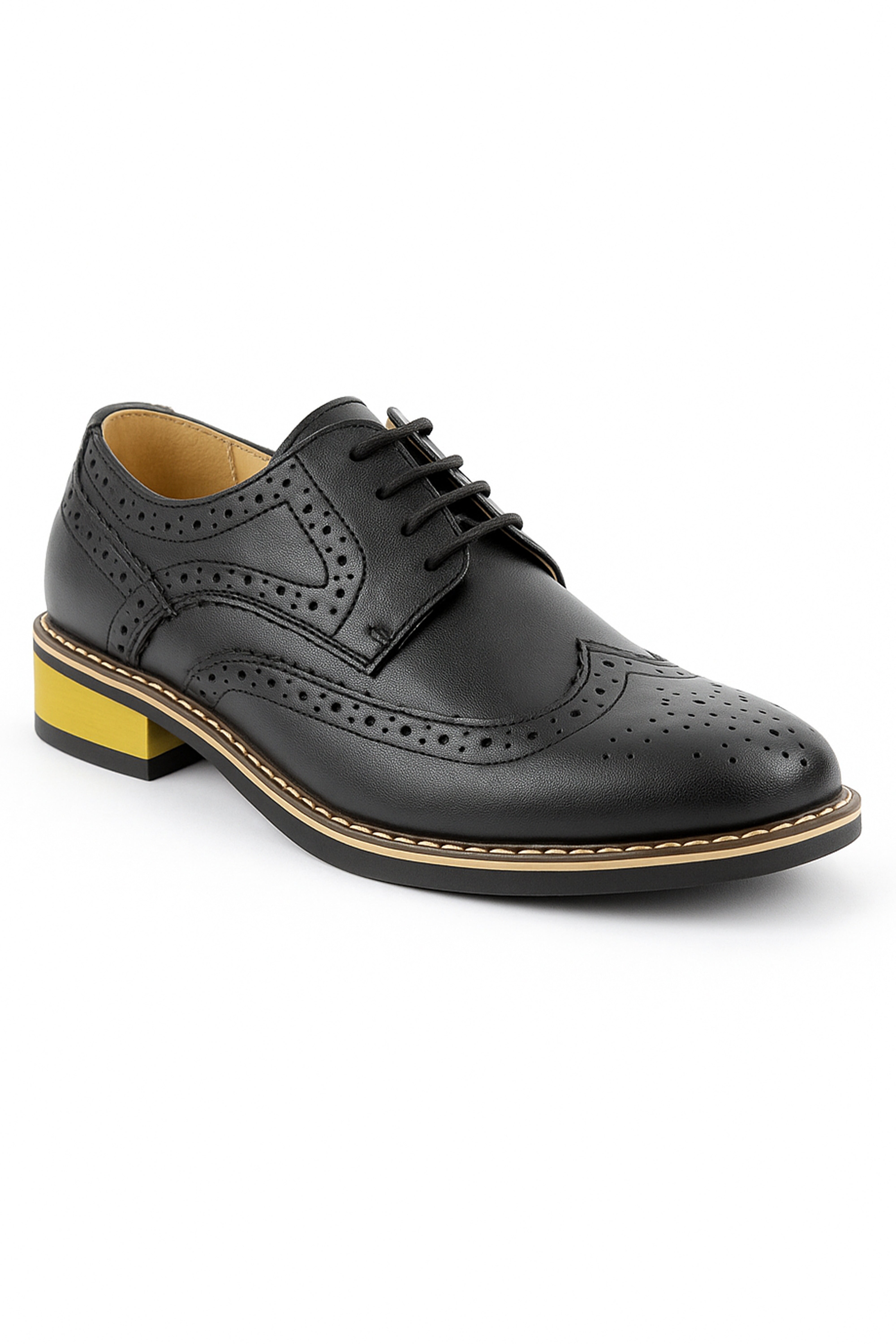 Men's Lace Up Leather Wingtip Brogue Shoes - Black Side Picture