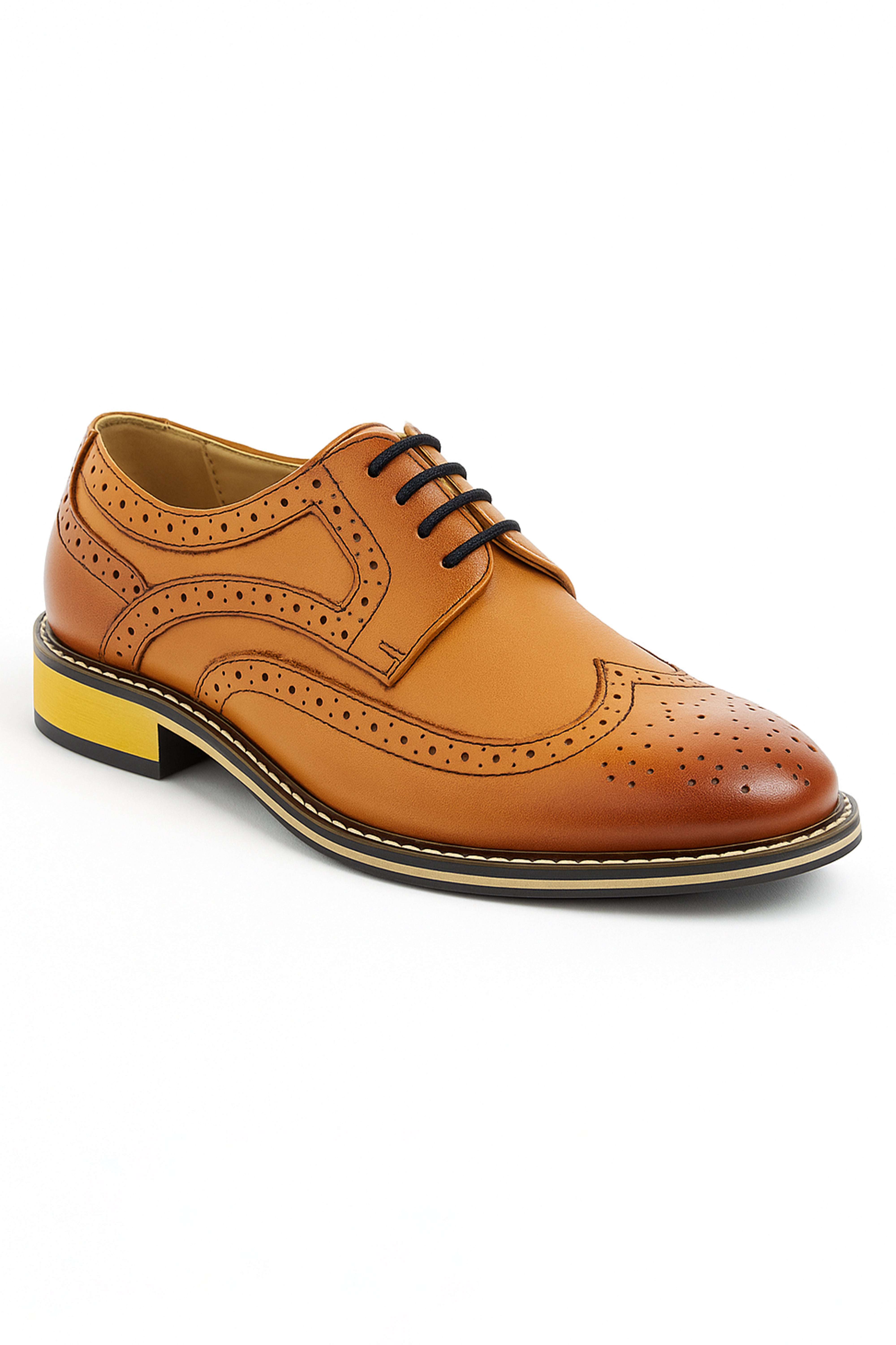 Men's Lace Up Leather Wingtip Brogue Shoes - Tan Brown Side Picture