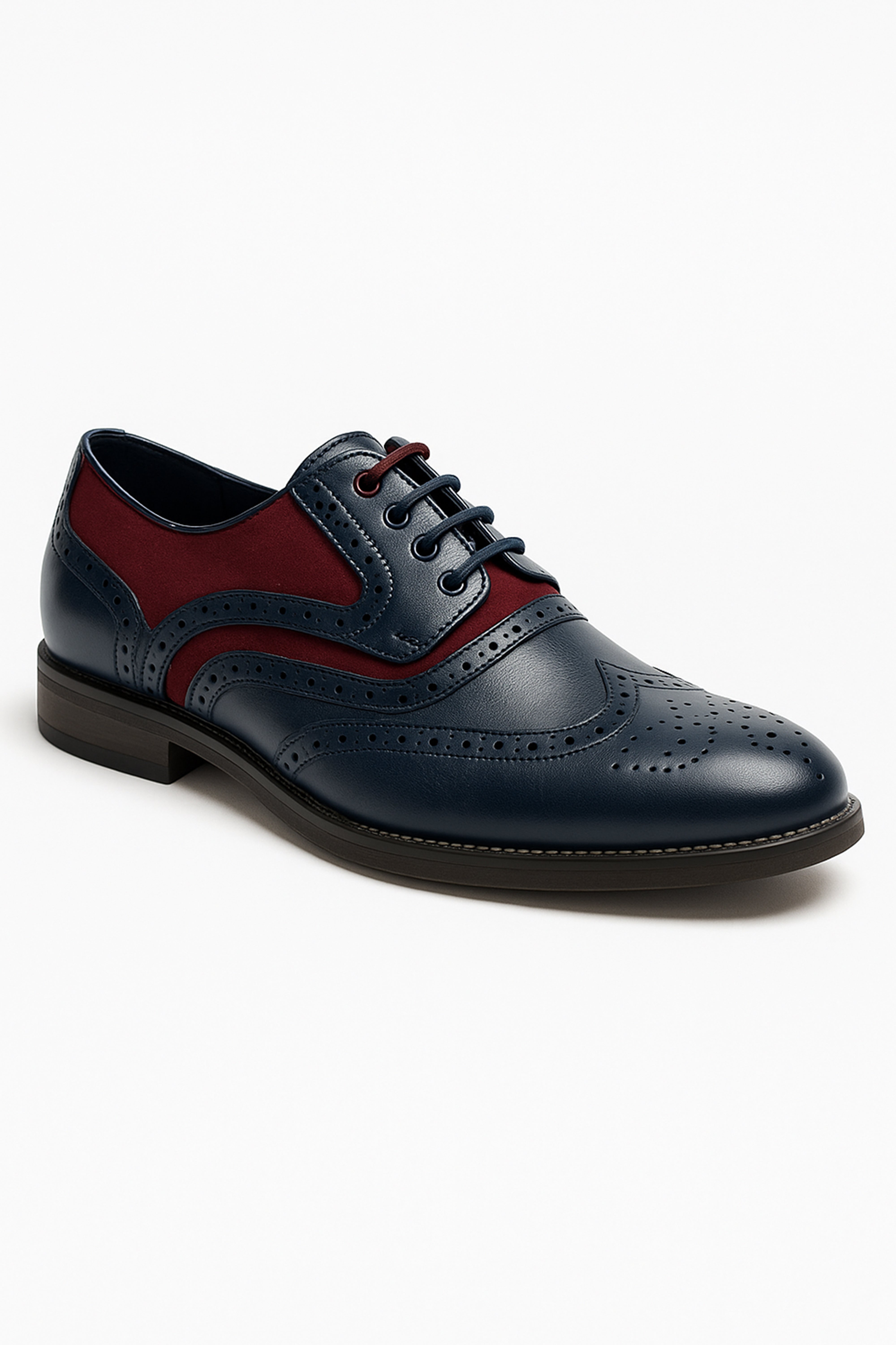 Men's Lace Up Oxford Brogue Dress Shoes - Russel - Navy Red ide Picture