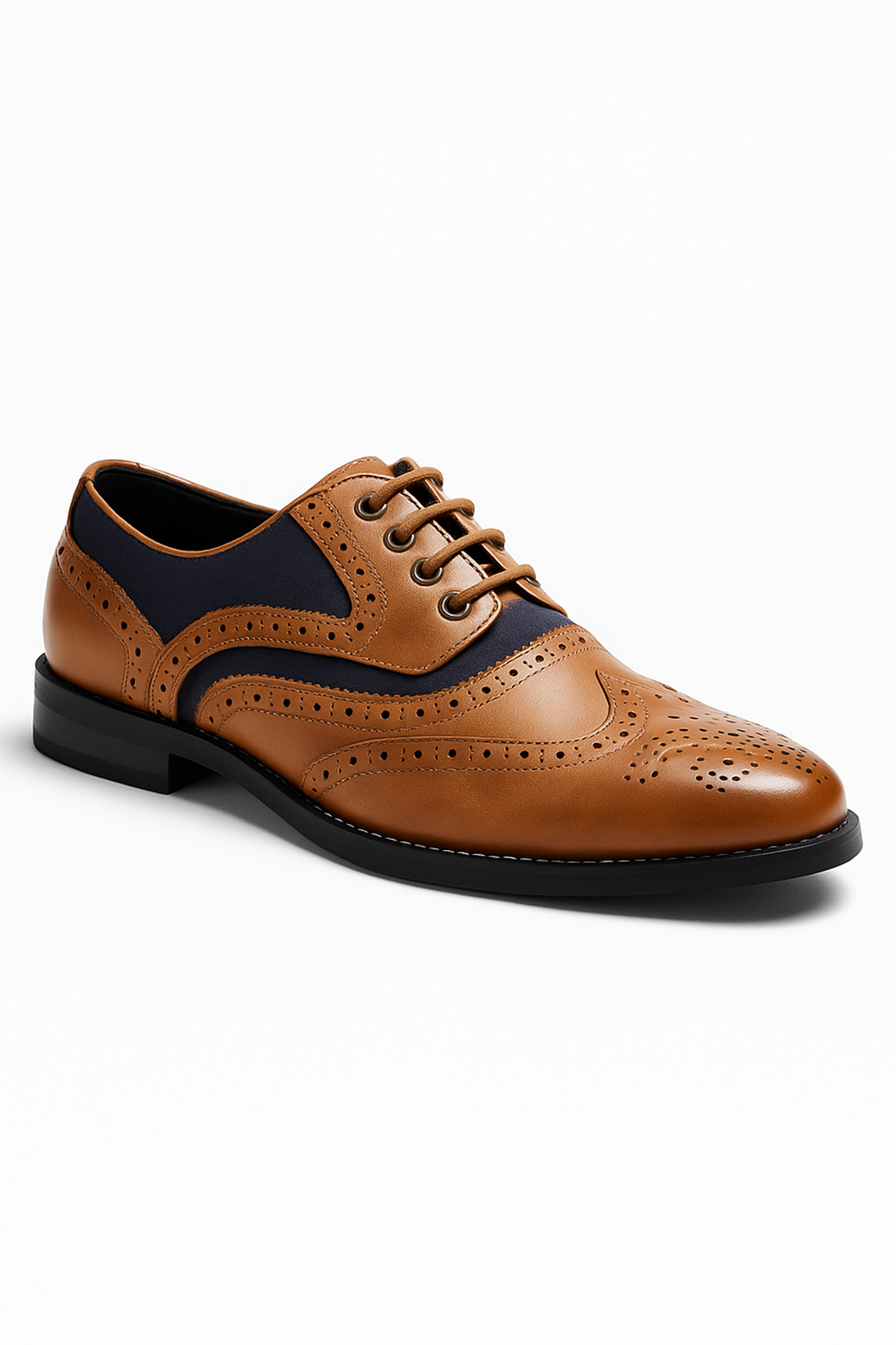 Men's Lace Up Oxford Brogue Dress Shoes - Russel - Tan Navy Side Picture