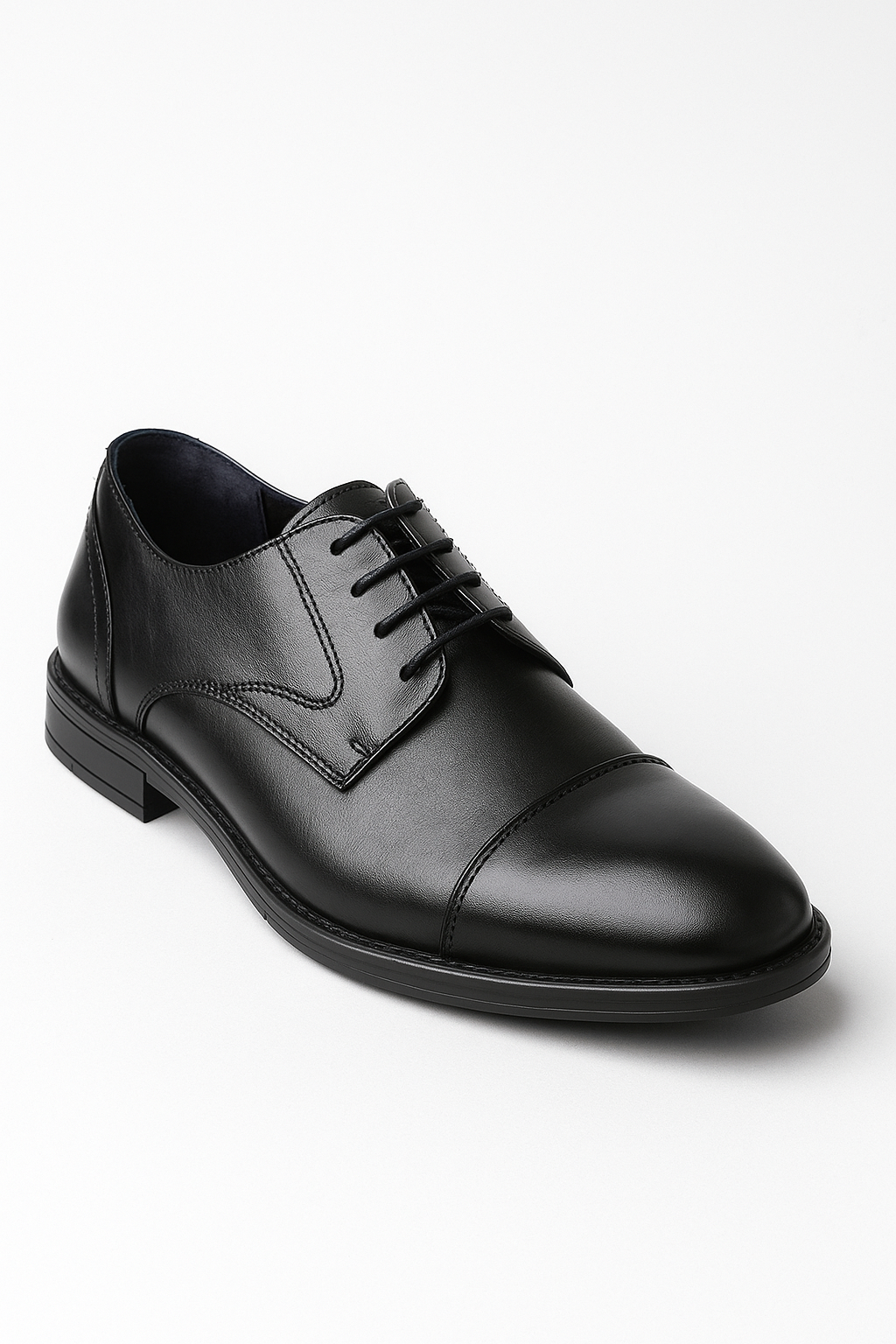 Men’s Leather Cap Toe Derby Dress Shoes - Regent - Black Side Picture