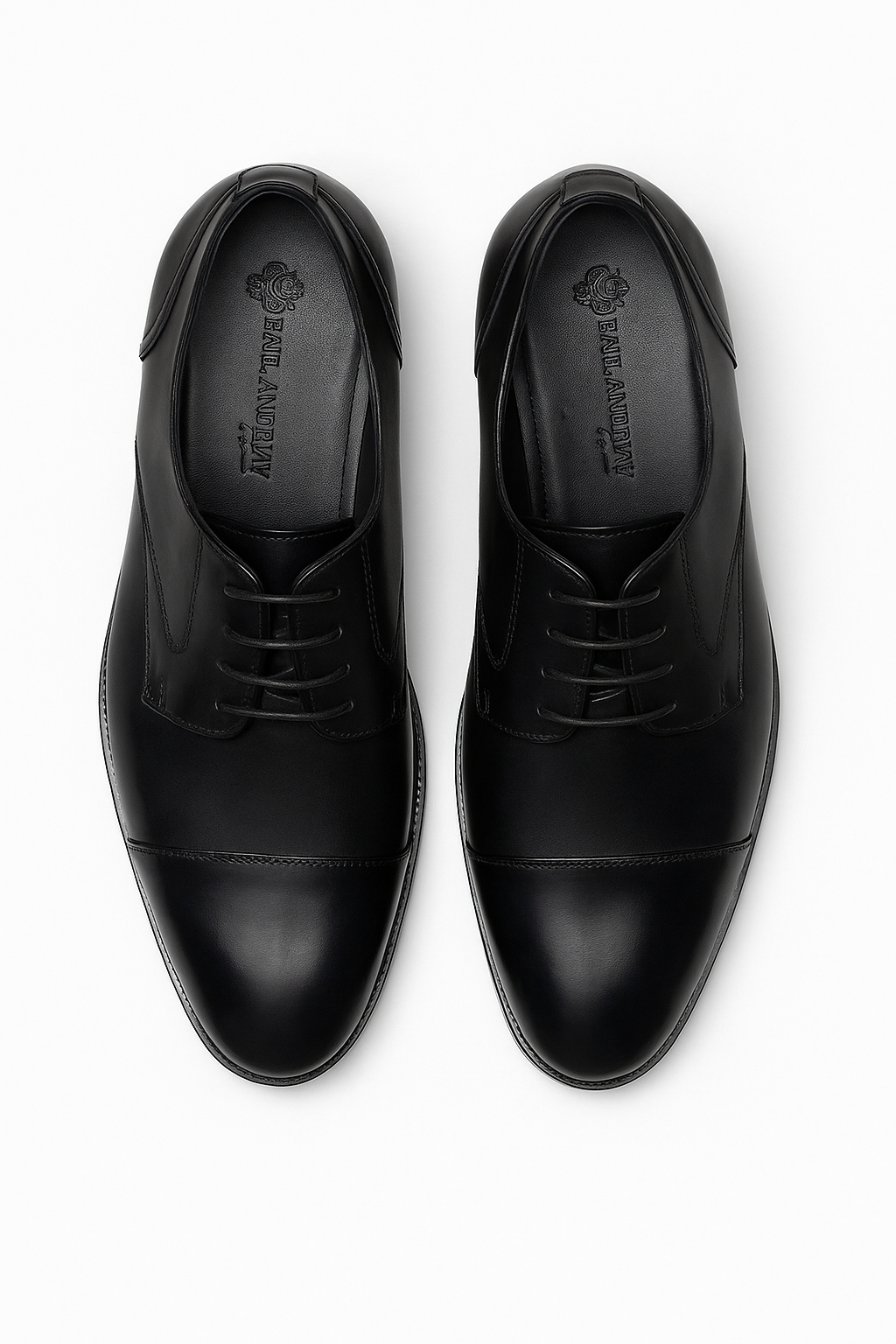 Men’s Leather Cap Toe Derby Dress Shoes - Regent - Black Front Picture