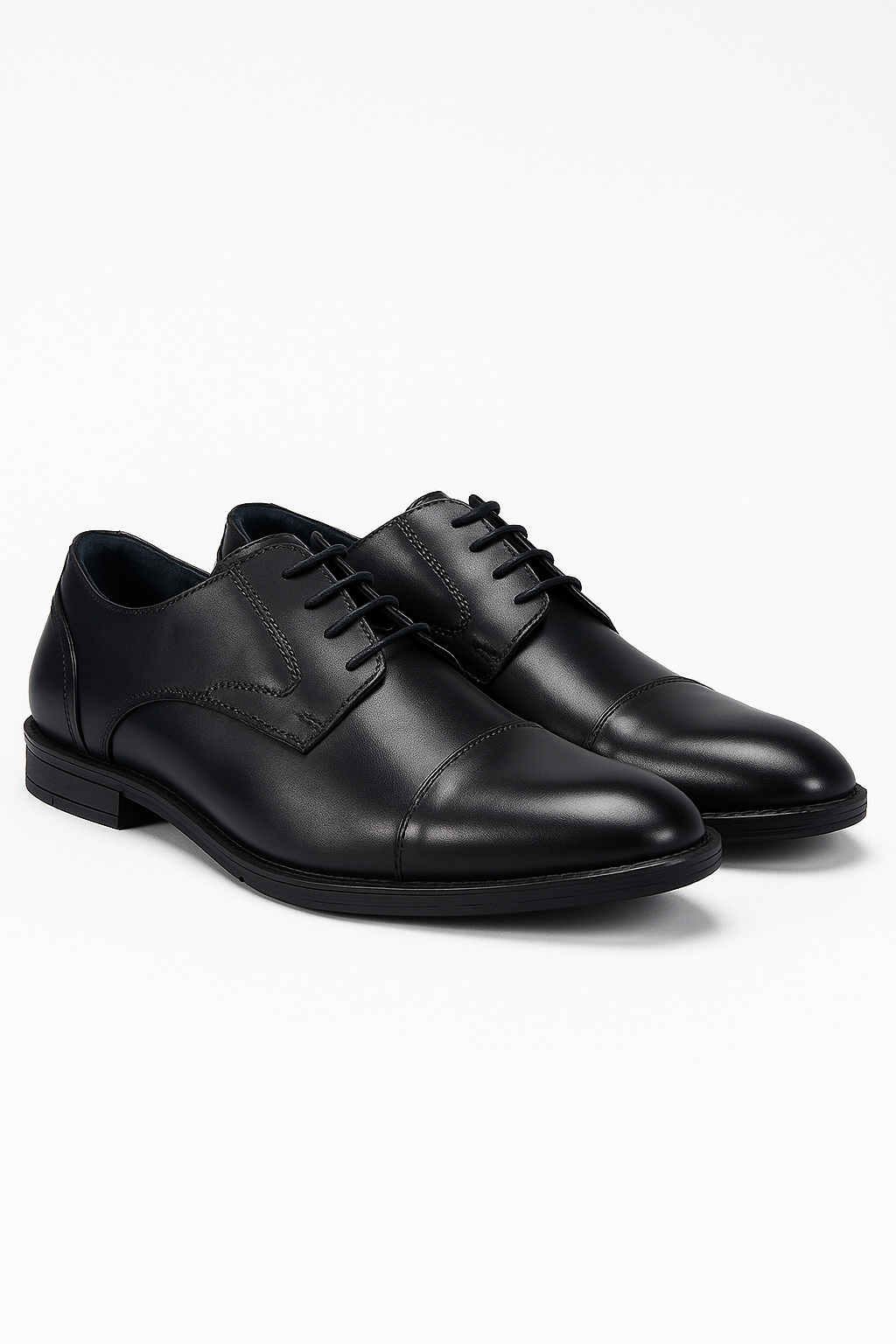 Men’s Leather Cap Toe Derby Dress Shoes - Regent - Black Pair Side Picture