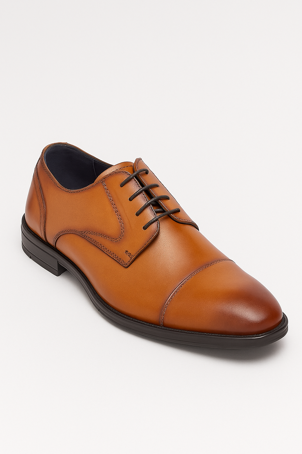 Men’s Leather Cap Toe Derby Dress Shoes - Regent - Tan Side Picture