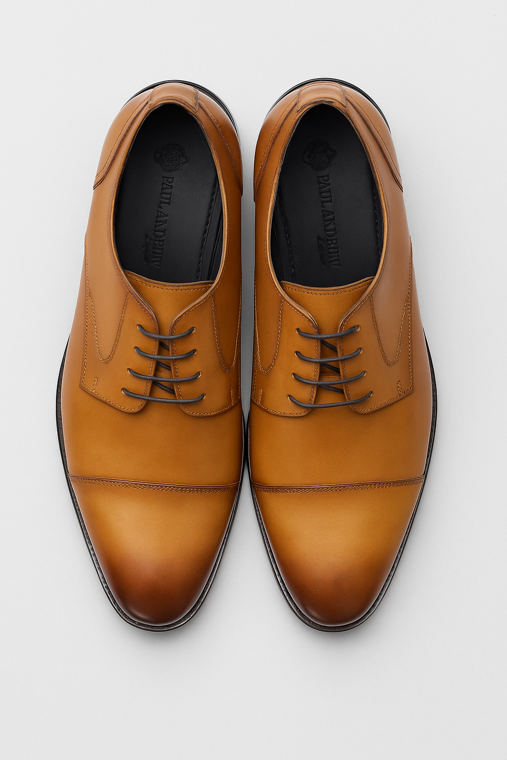 Men’s Leather Cap Toe Derby Dress Shoes - Regent - Tan Front Picture