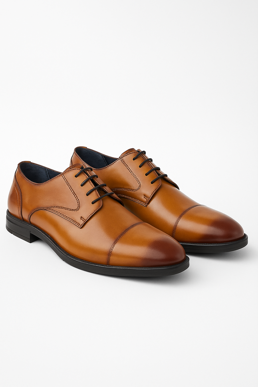 Men’s Leather Cap Toe Derby Dress Shoes - Regent - Tan Pair Side Picture