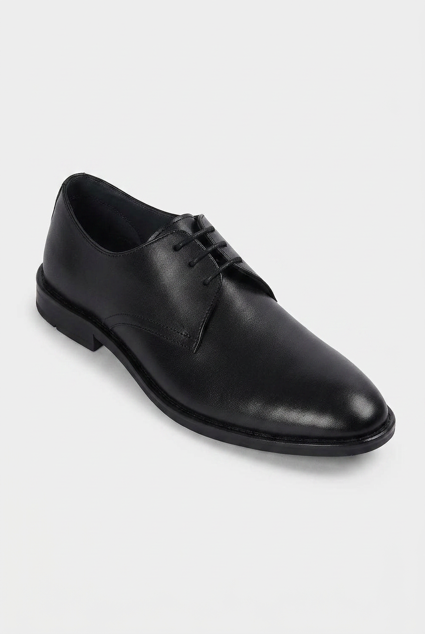 Men’s Leather Derby Lace Up Shoes - Black Side Picture