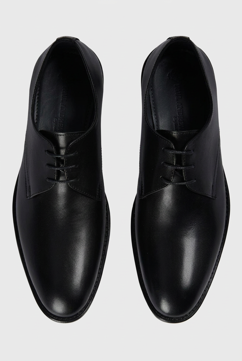 Men’s Leather Derby Lace Up Shoes - Black Front Picture