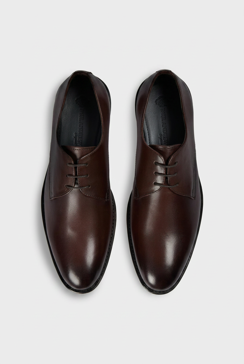 Men’s Leather Derby Lace Up Shoes - Brown Front Picture