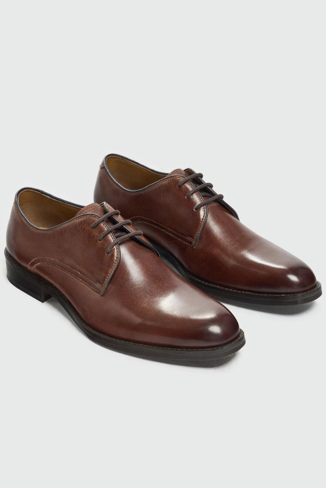 Men’s Leather Lace Up Derby Dress Shoes - Taylor - Brown Pair Side Picture