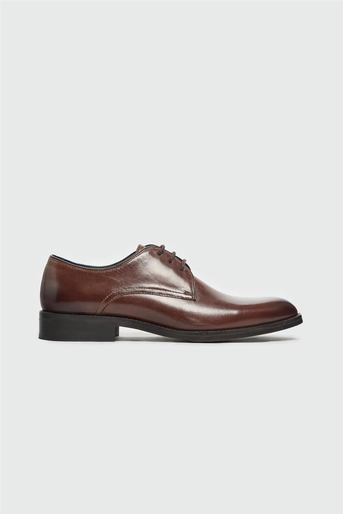 Men’s Leather Lace Up Derby Dress Shoes - Taylor - Brown Side Picture