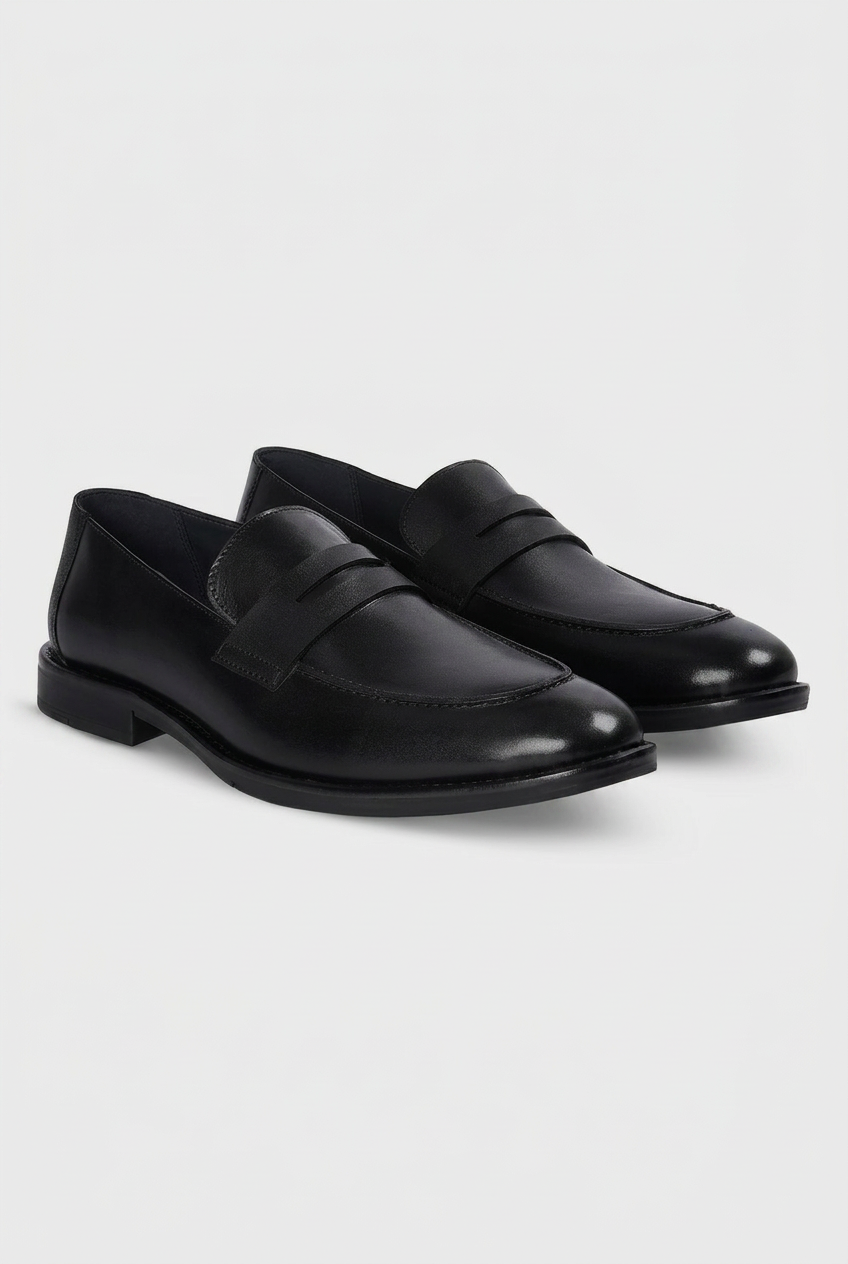 Men’s Leather Penny Loafer Shoes - Black Side Picture