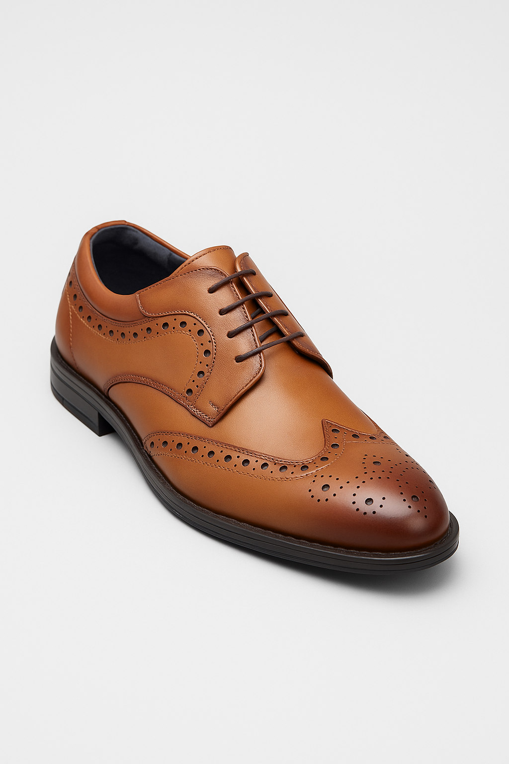 Men’s Leather Wingtip Brogue Derby Dress Shoes - Cambridge - Tan Side Picture