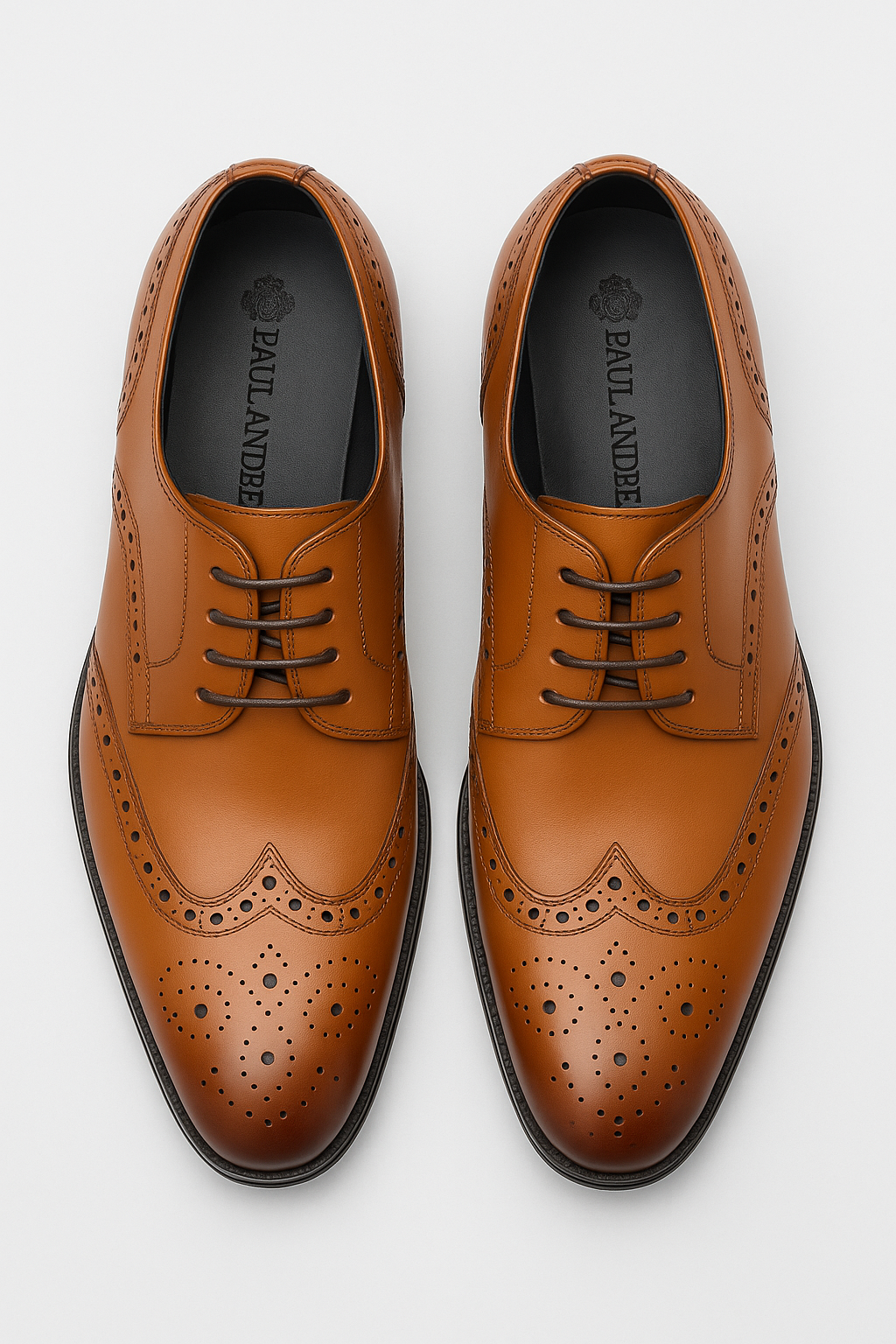 Men’s Leather Wingtip Brogue Derby Dress Shoes - Cambridge - Tan Front Picture